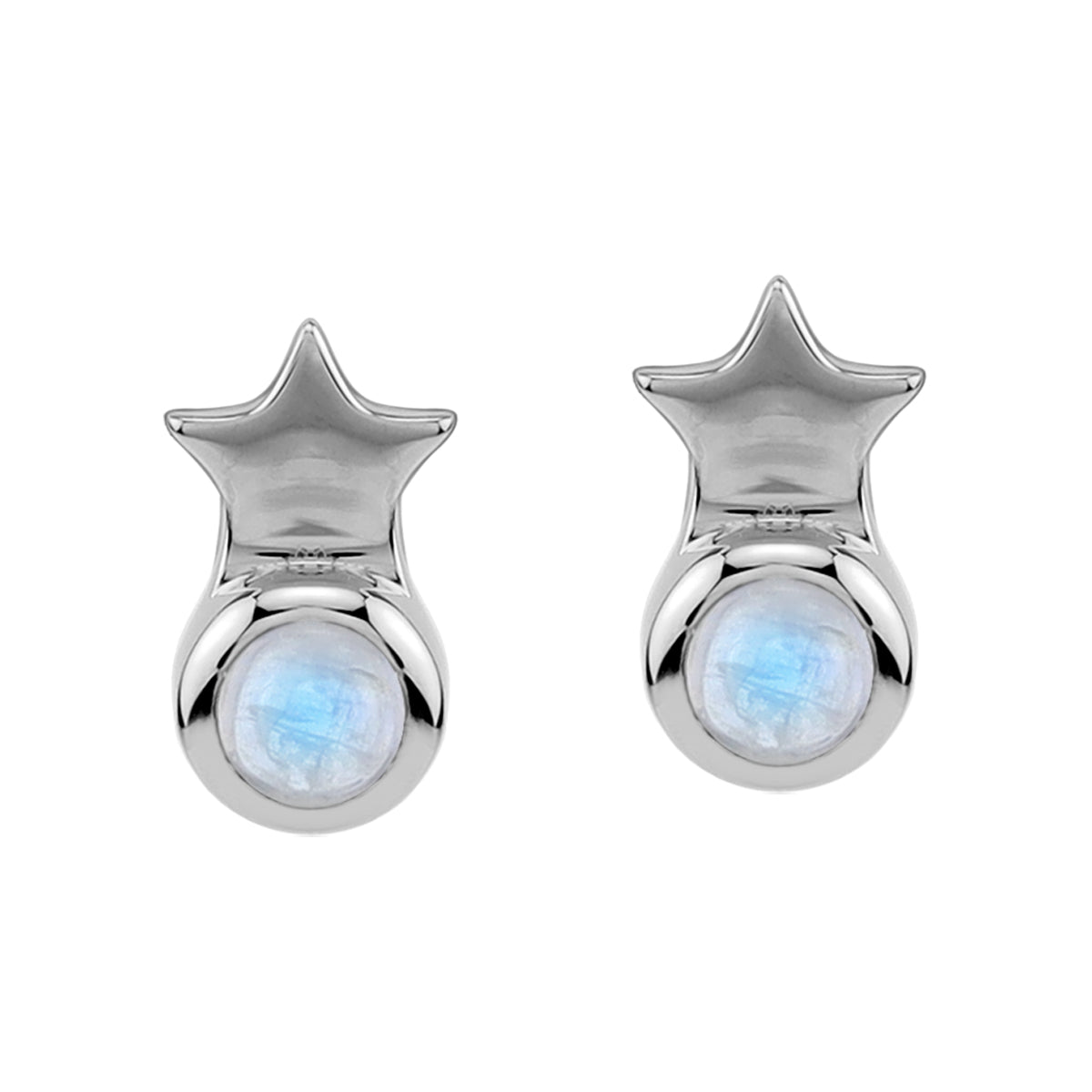 Silvershake Petite 3MM Natural Round Shape Rainbow Moonstone White Gold Plated 925 Sterling Silver Minimalist Tiny Star Crown Stud Post Earrings June Gemstone Birthstone Jewelry for Women - Silvershake-store