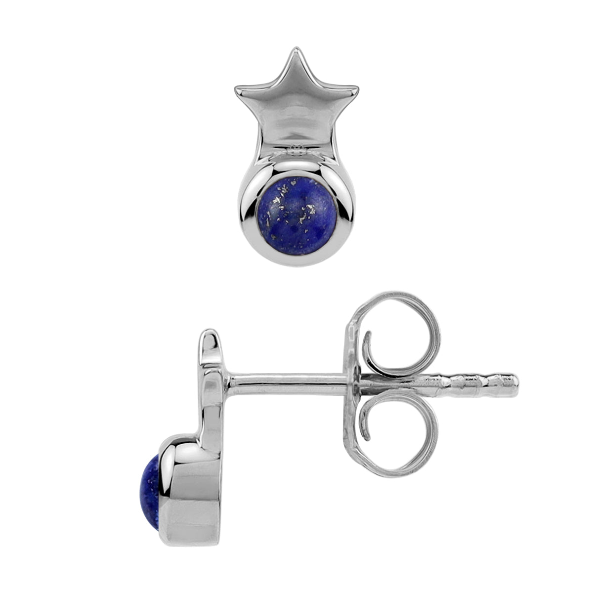Silvershake Petite 3MM Natural Round Shape Blue Lapis Lazuli White Gold Plated 925 Sterling Silver Minimalist Tiny Star Crown Stud Post Gemstone Earrings Jewelry for Women - Silvershake-store
