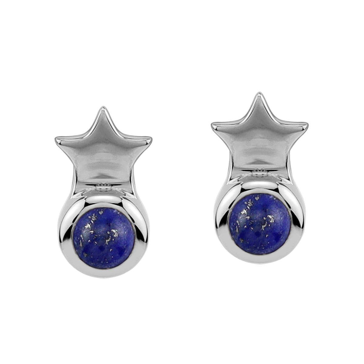 Silvershake Petite 3MM Natural Round Shape Blue Lapis Lazuli White Gold Plated 925 Sterling Silver Minimalist Tiny Star Crown Stud Post Gemstone Earrings Jewelry for Women - Silvershake-store