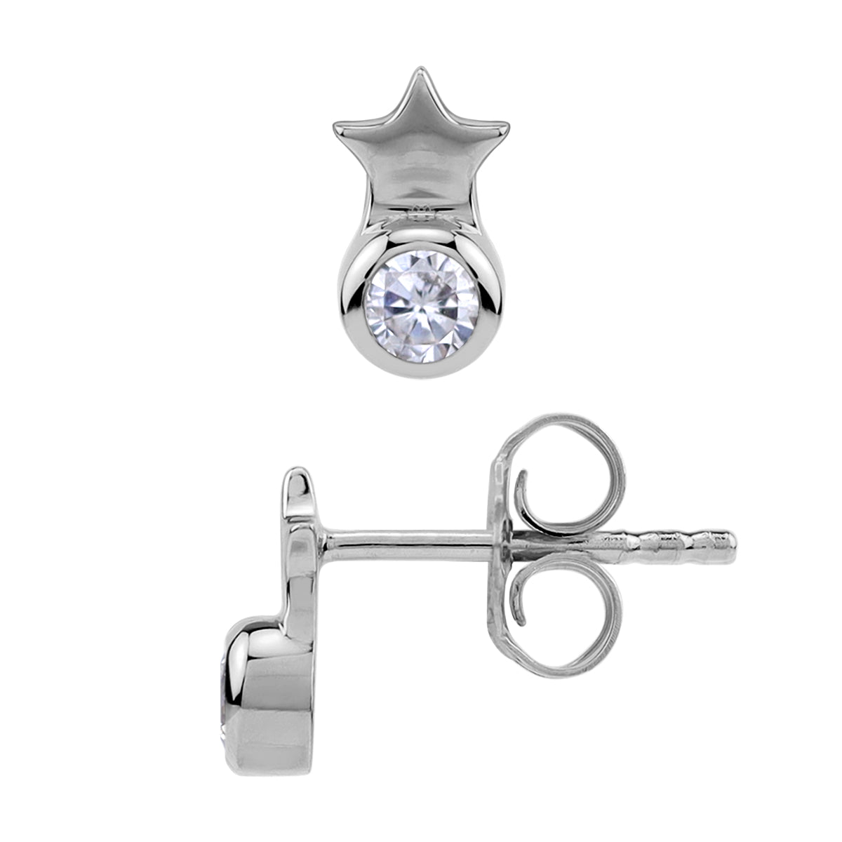 Silvershake Petite 3MM Round Shape Cubic Zirconia White Gold Plated 925 Sterling Silver Minimalist Tiny Star Crown Stud Post Earrings April Gemstone Birthstone Jewelry for Women - Silvershake-store