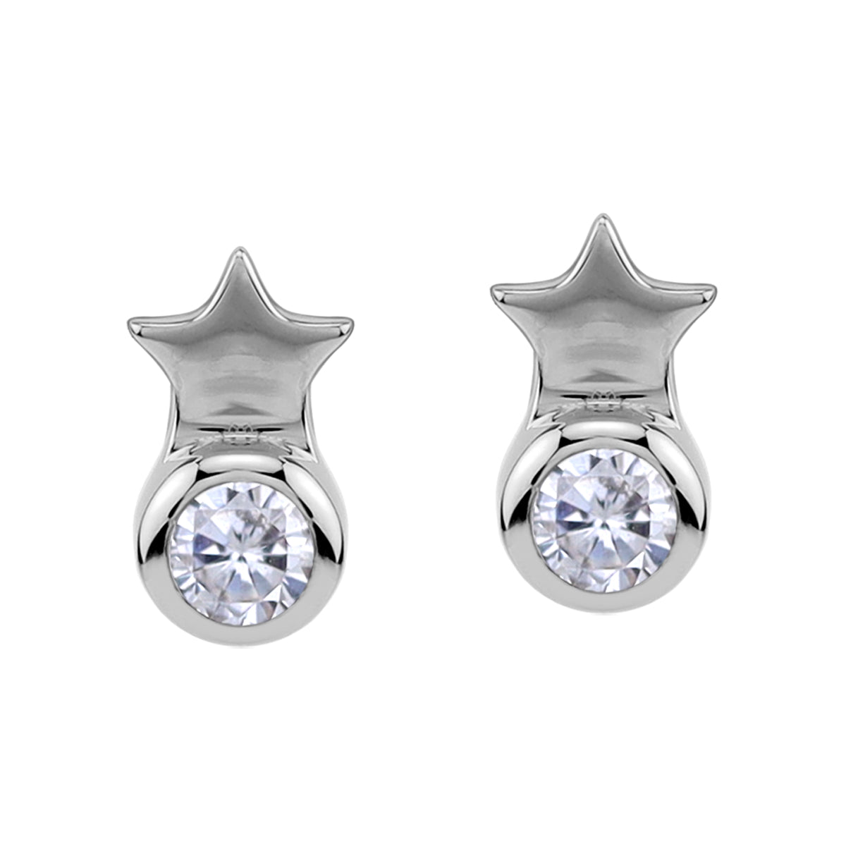 Silvershake Petite 3MM Round Shape Cubic Zirconia White Gold Plated 925 Sterling Silver Minimalist Tiny Star Crown Stud Post Earrings April Gemstone Birthstone Jewelry for Women - Silvershake-store