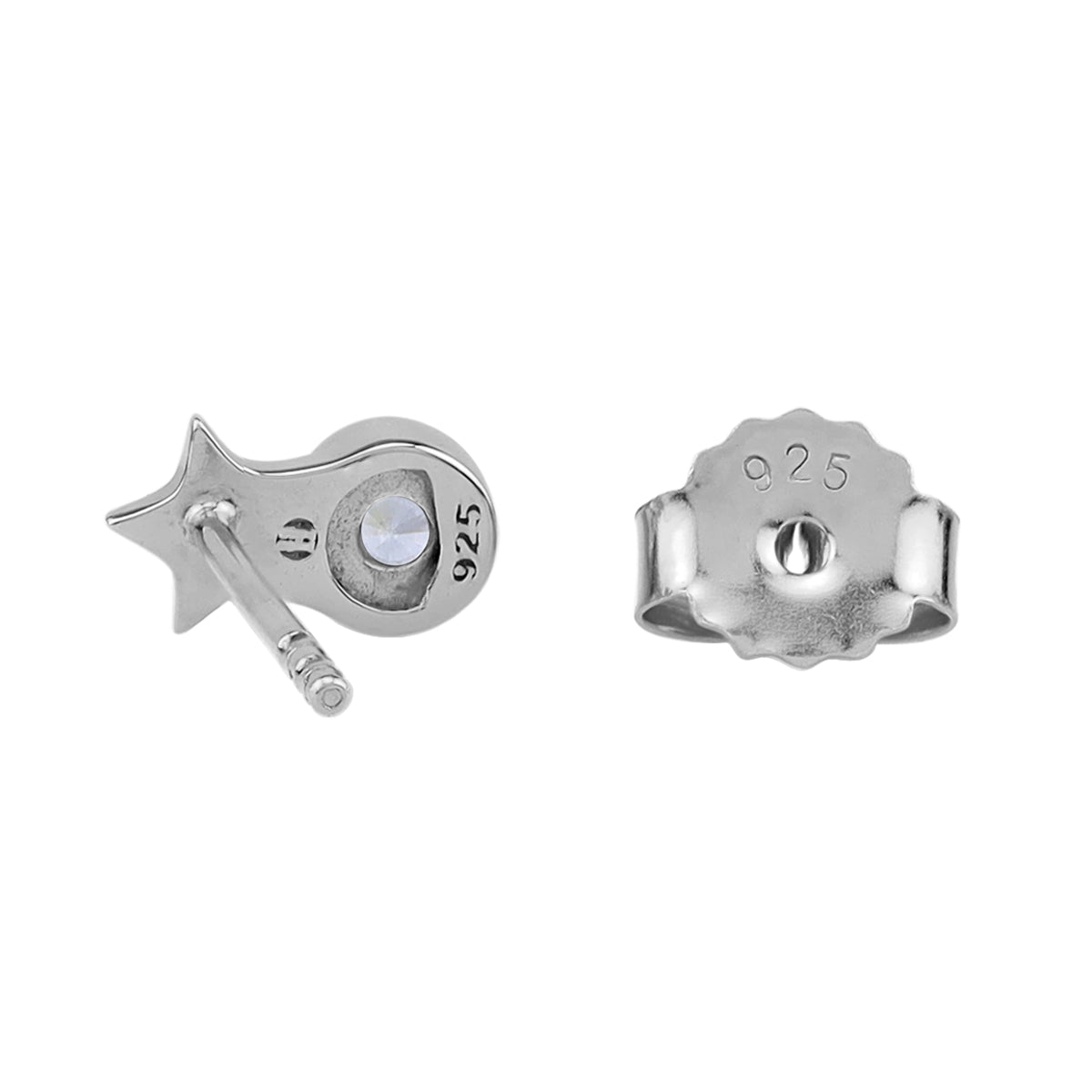 Silvershake Petite 3MM Round Shape Cubic Zirconia White Gold Plated 925 Sterling Silver Minimalist Tiny Star Crown Stud Post Earrings April Gemstone Birthstone Jewelry for Women - Silvershake-store