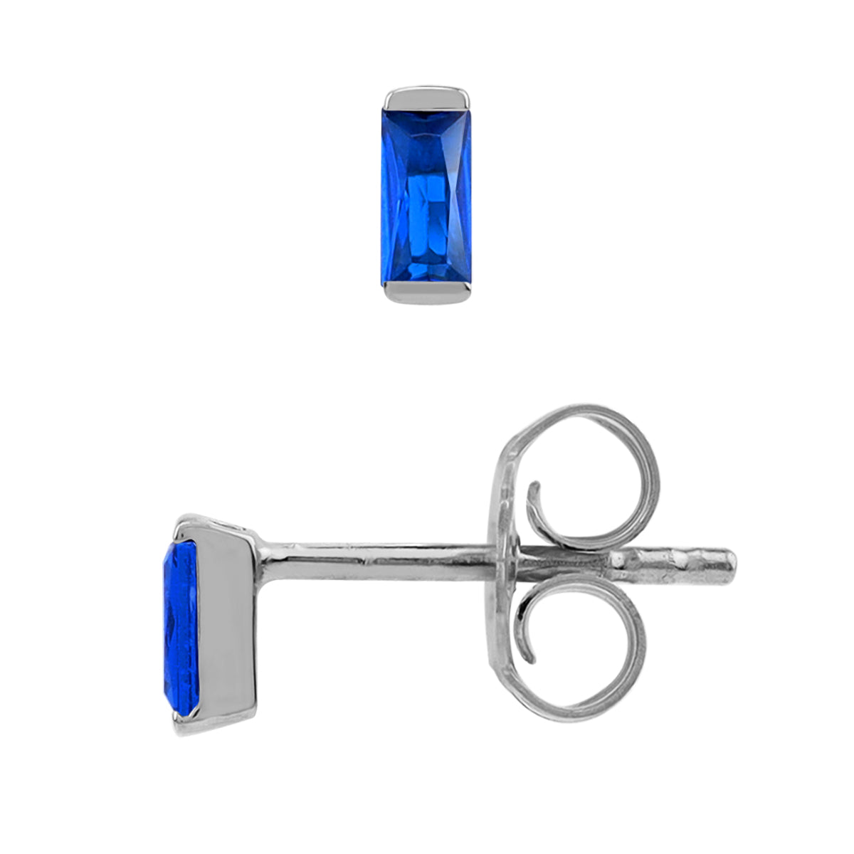Silvershake 4X2mm Extra Petite Created Baguette Shape Blue Sapphire White Gold Plated 925 Sterling Silver Minimalist Stud Earrings September Gemstone Birthstone Jewelry for Women - Silvershake-store