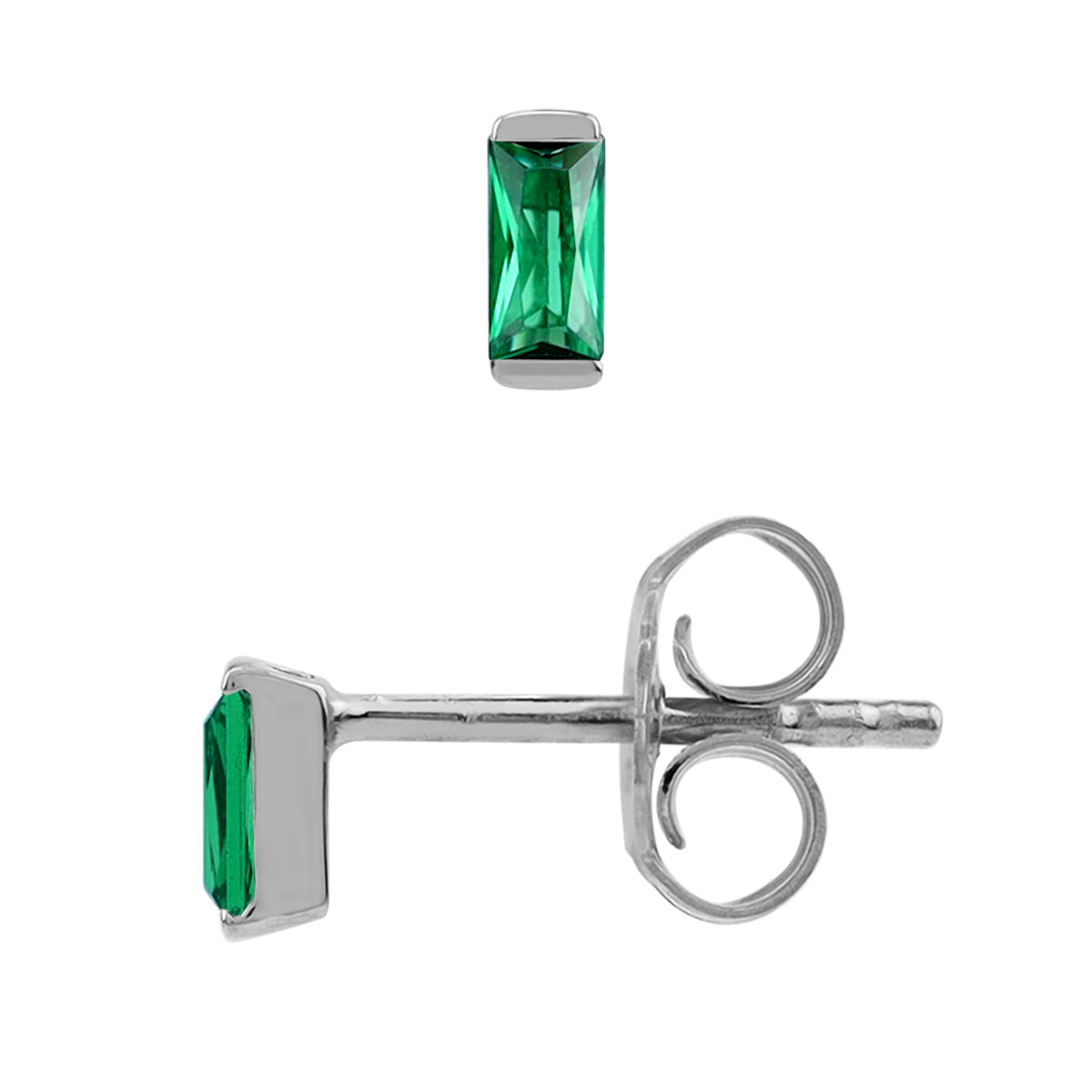 Silvershake 4X2mm Extra Petite Created Baguette Shape Nano Green Emerald White Gold Plated 925 Sterling Silver Minimalist Stud Earrings May Gemstone Birthstone Jewelry for Women - Silvershake-store