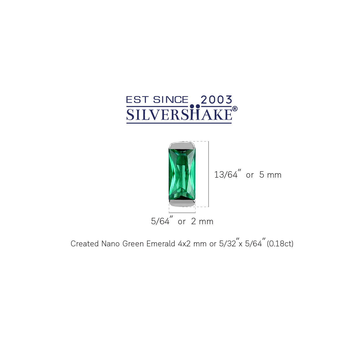 Silvershake 4X2mm Extra Petite Created Baguette Shape Nano Green Emerald White Gold Plated 925 Sterling Silver Minimalist Stud Earrings May Gemstone Birthstone Jewelry for Women - Silvershake-store