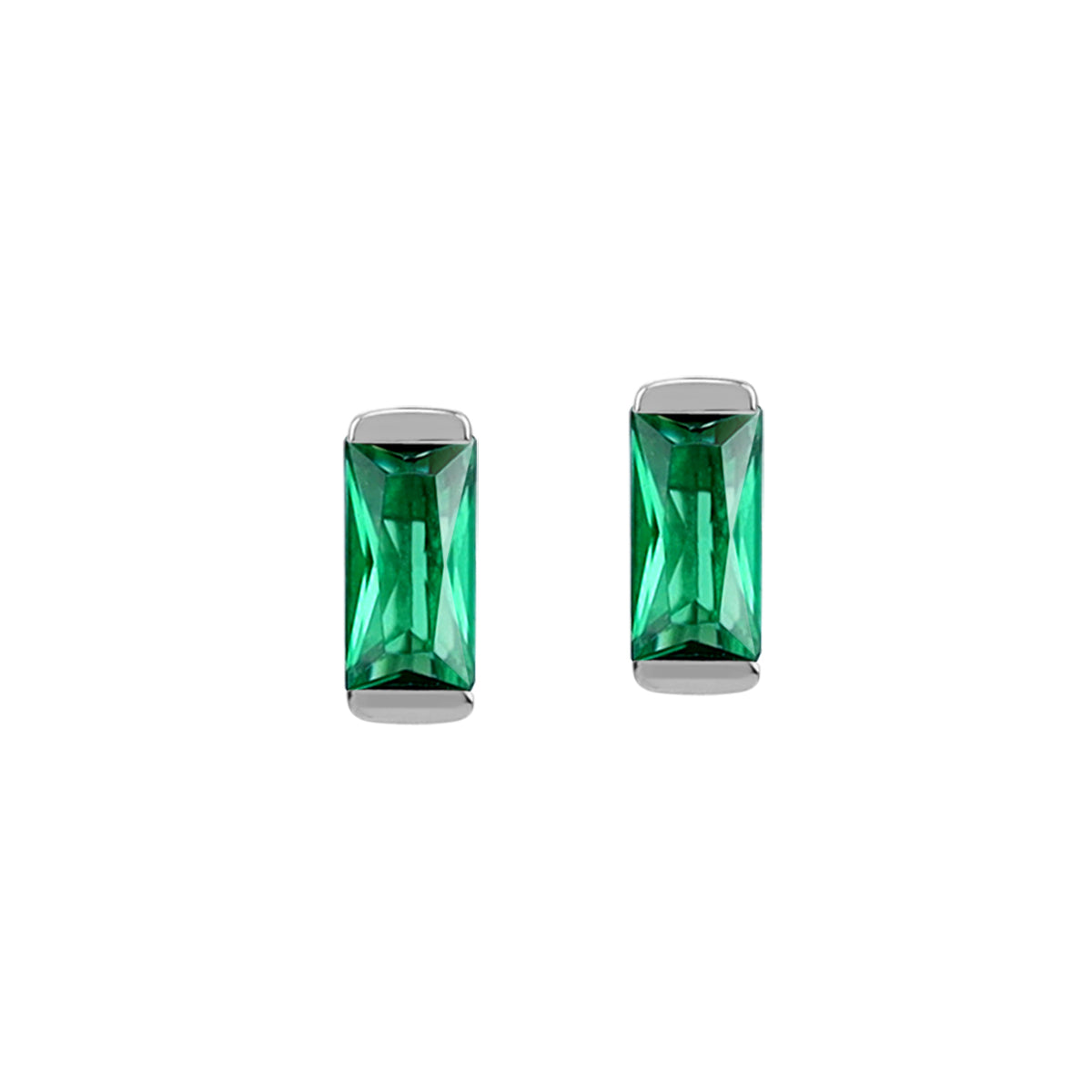 Silvershake 4X2mm Extra Petite Created Baguette Shape Nano Green Emerald White Gold Plated 925 Sterling Silver Minimalist Stud Earrings May Gemstone Birthstone Jewelry for Women - Silvershake-store
