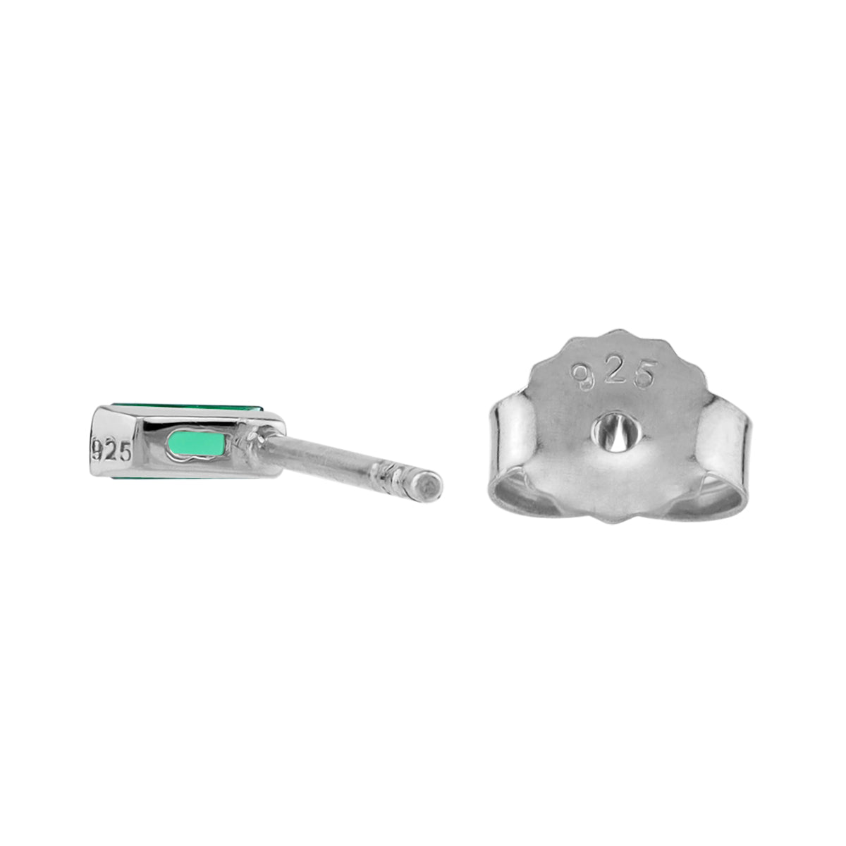 Silvershake 4X2mm Extra Petite Created Baguette Shape Nano Green Emerald White Gold Plated 925 Sterling Silver Minimalist Stud Earrings May Gemstone Birthstone Jewelry for Women - Silvershake-store