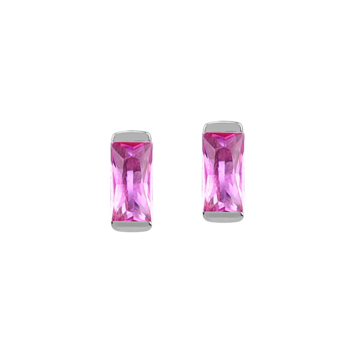 Silvershake 4X2mm Extra Petite Created Baguette Shape Pink Tourmaline White Gold Plated 925 Sterling Silver Minimalist Stud Earrings October Gemstone Birthstone Jewelry for Women - Silvershake-store