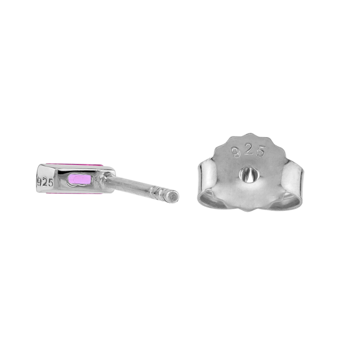 Silvershake 4X2mm Extra Petite Created Baguette Shape Pink Tourmaline White Gold Plated 925 Sterling Silver Minimalist Stud Earrings October Gemstone Birthstone Jewelry for Women - Silvershake-store