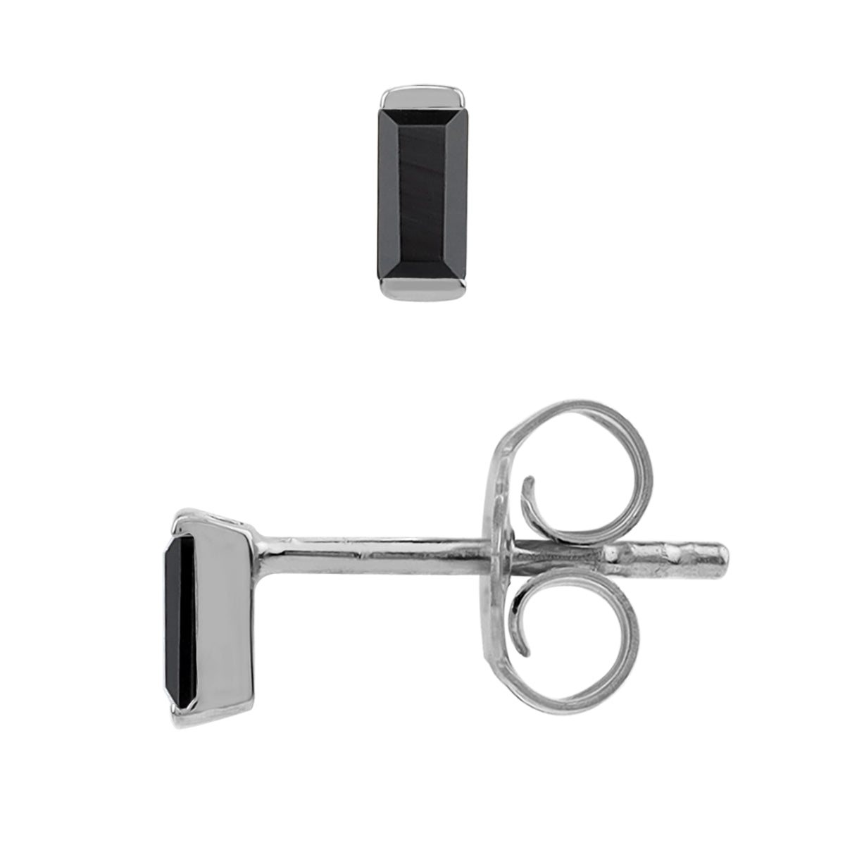 Silvershake 4X2mm Extra Petite Natural Baguette Shape Black Onyx White Gold Plated 925 Sterling Silver Minimalist Stud Gemstone Earrings Jewelry for Women - Silvershake-store