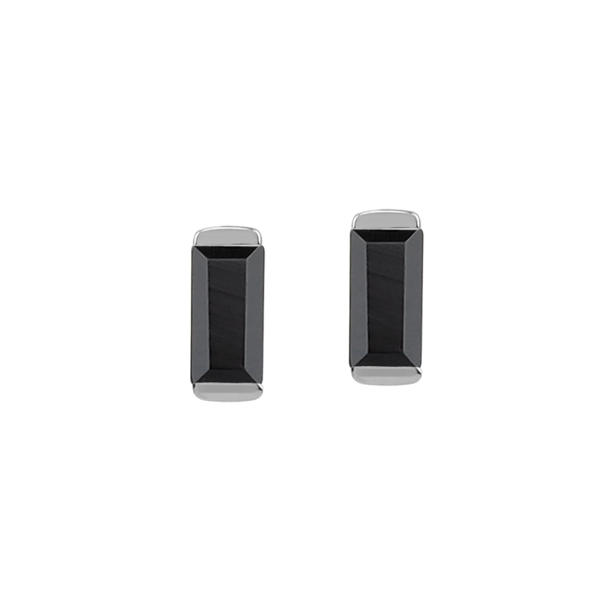 Silvershake 4X2mm Extra Petite Natural Baguette Shape Black Onyx White Gold Plated 925 Sterling Silver Minimalist Stud Gemstone Earrings Jewelry for Women - Silvershake-store