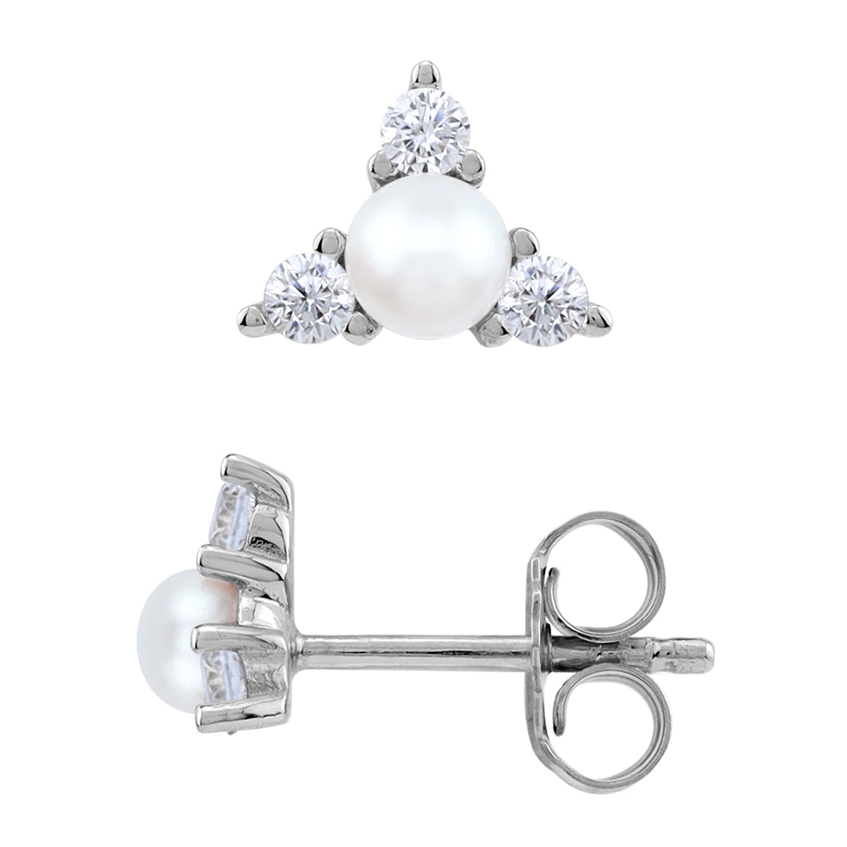 Silvershake 3.5 to 4MM Cultured Freshwater Pearl White Gold Plated 925 Sterling Silver Minimalist Casual Stud Earrings June Gemstone Birthstone Jewelry for Women - Silvershake-store