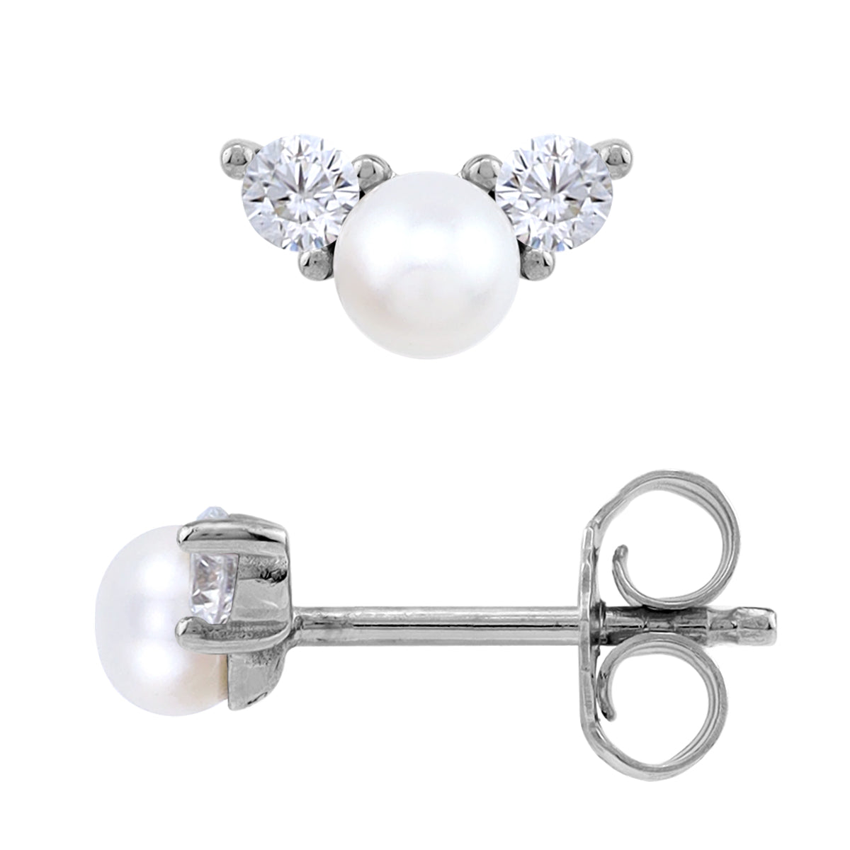 Silvershake Petite 3.5 to 4MM Cultured Freshwater Pearl White Gold Plated 925 Sterling Silver Minimalist Trendy Chic Stud Earrings June Gemstone Birthstone Jewelry for Women - Silvershake-store