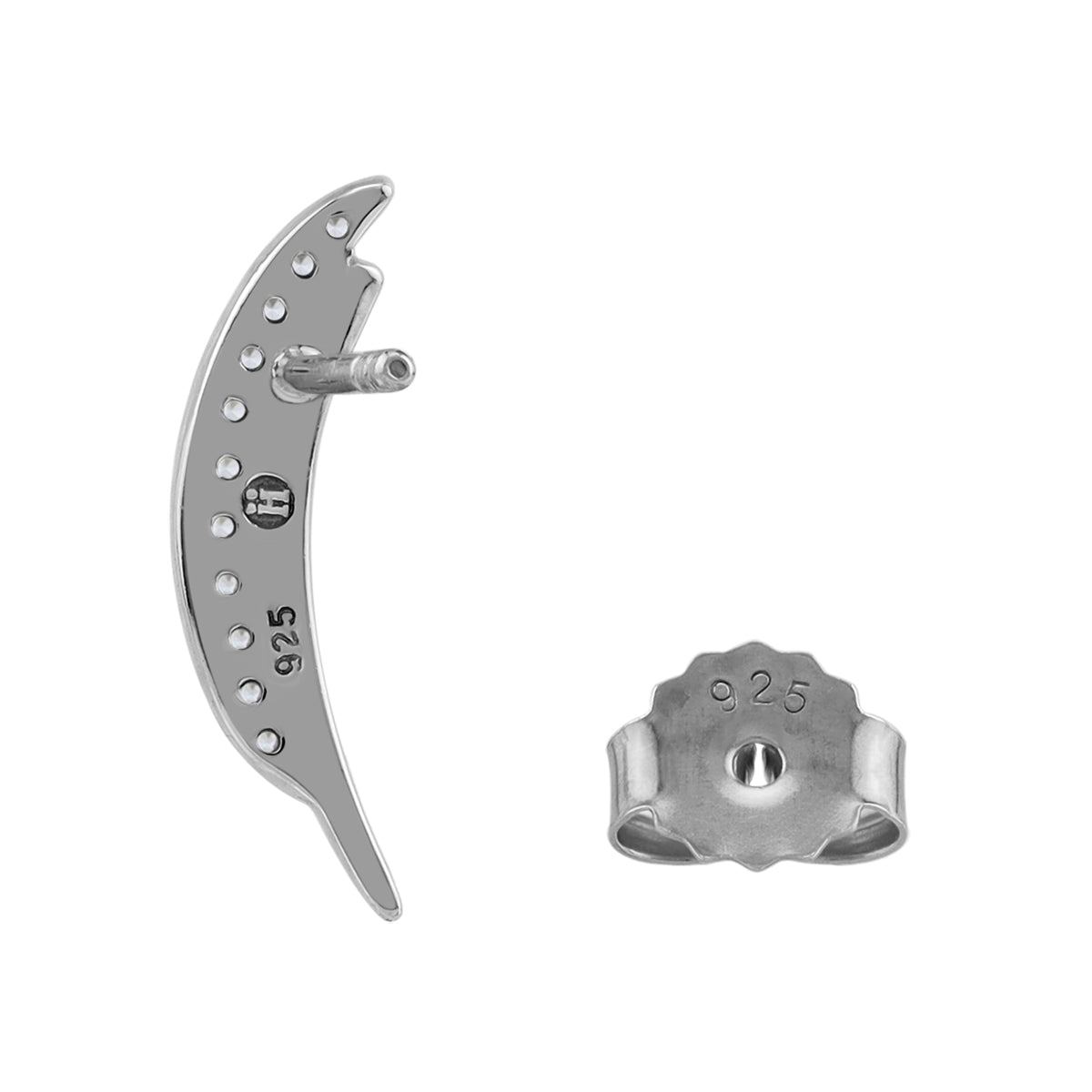Silvershake Cubic Zirconia White Gold Plated 925 Sterling Silver Minimalist Trendy Curve / Curvy Climber Horizontal Stud Earrings April Gemstone Birthstone Jewelry for Women - Silvershake-store
