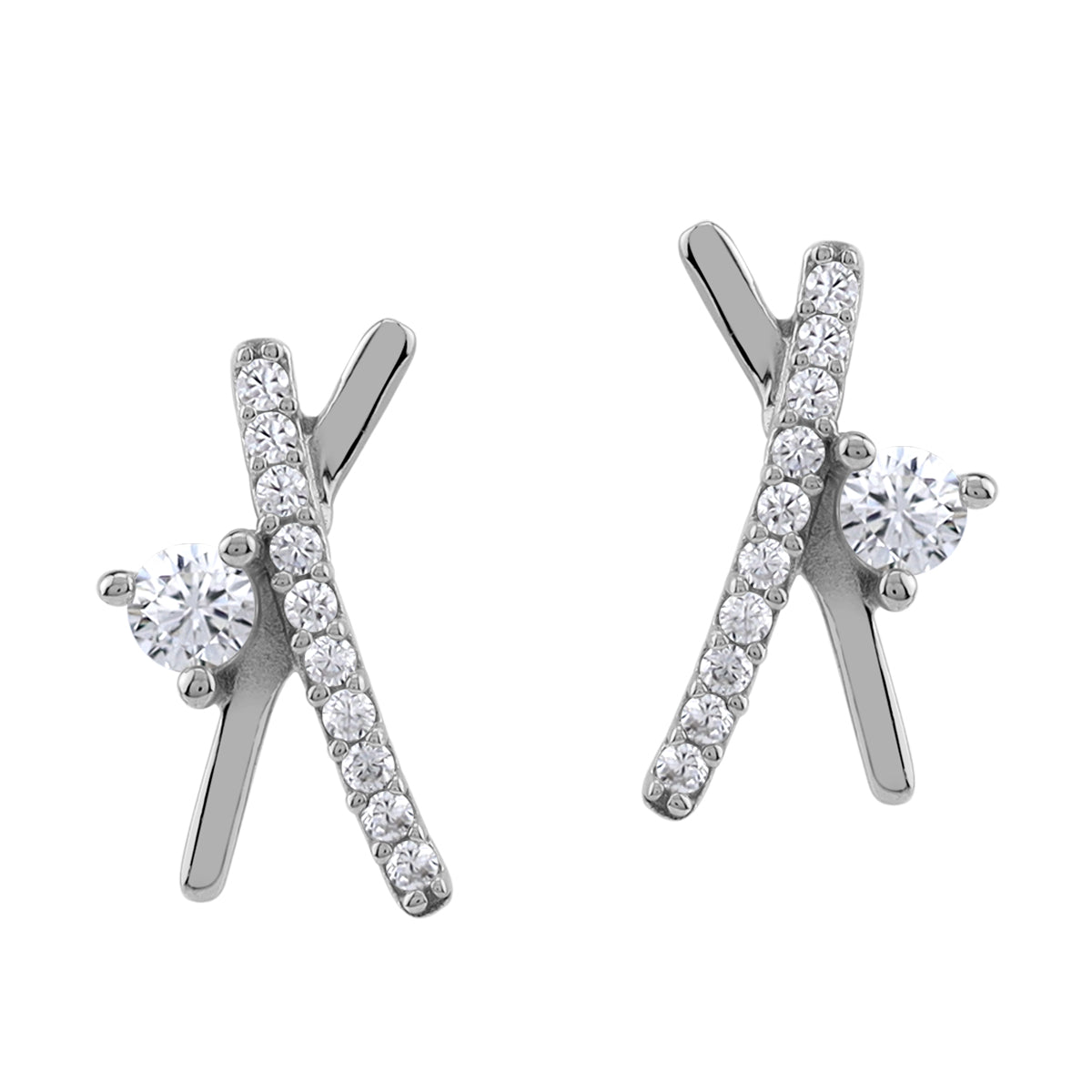 Silvershake 11X6mm Cubic Zirconia White Gold Plated 925 Sterling Silver Minimalist Trendy Chic X O Criss Cross Stud Post Earrings April Gemstone Birthstone Jewelry for Women - Silvershake-store