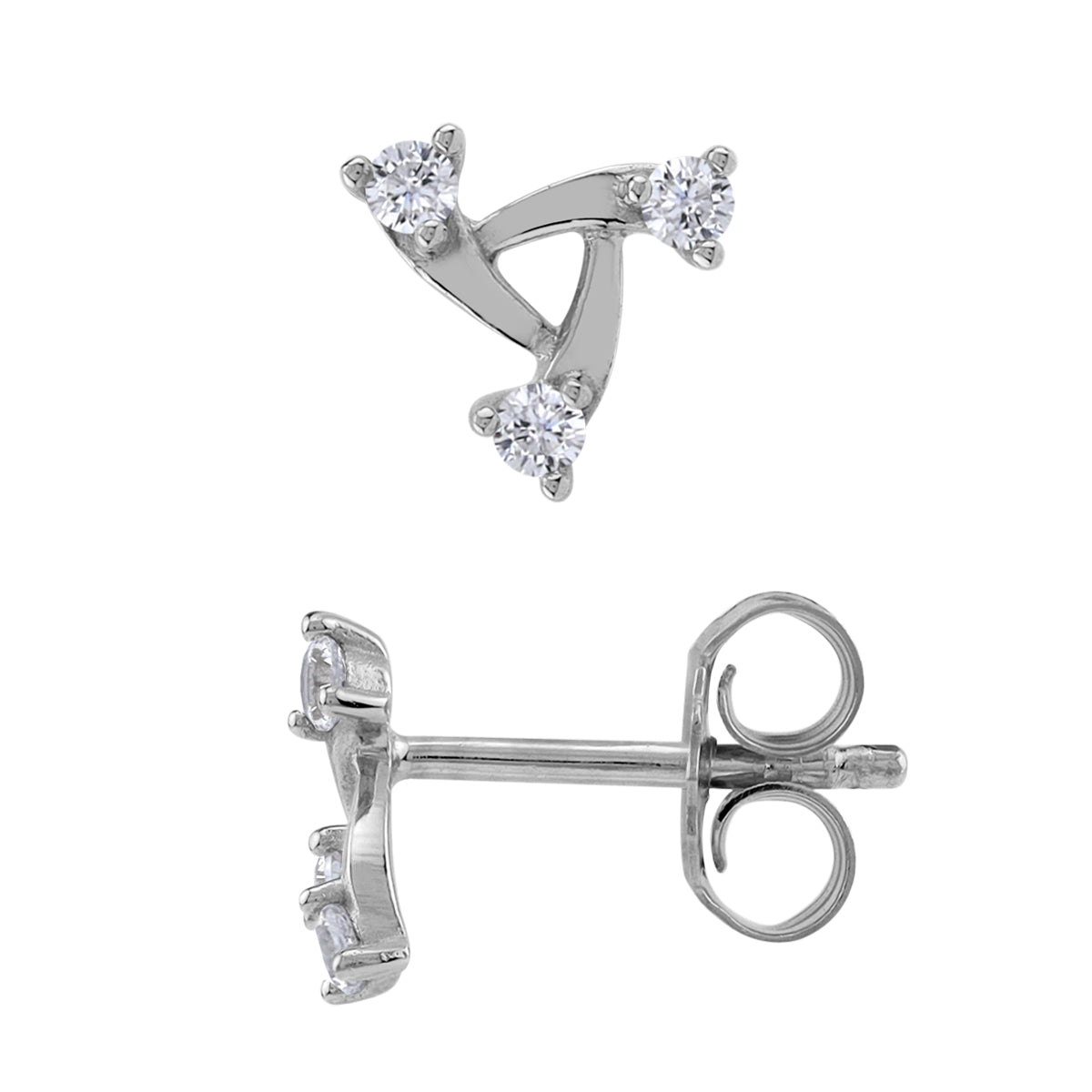 Silvershake 7MM 3-Stone Cubic Zirconia White Gold Plated 925 Sterling Silver Minimalist Trendy Chic Triangle Design Stud Post Earrings April Gemstone Birthstone Jewelry for Women - Silvershake-store