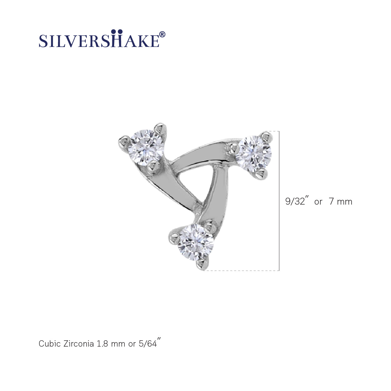 Silvershake 7MM 3-Stone Cubic Zirconia White Gold Plated 925 Sterling Silver Minimalist Trendy Chic Triangle Design Stud Post Earrings April Gemstone Birthstone Jewelry for Women - Silvershake-store