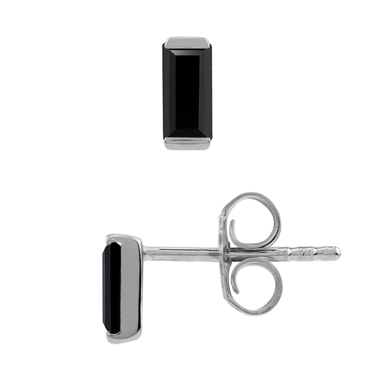Silvershake 5X2.5mm Petite Natural Baguette Shape Black Onyx White Gold Plated 925 Sterling Silver Minimalist Stud Post Gemstone Earrings Jewelry for Women - Silvershake-store