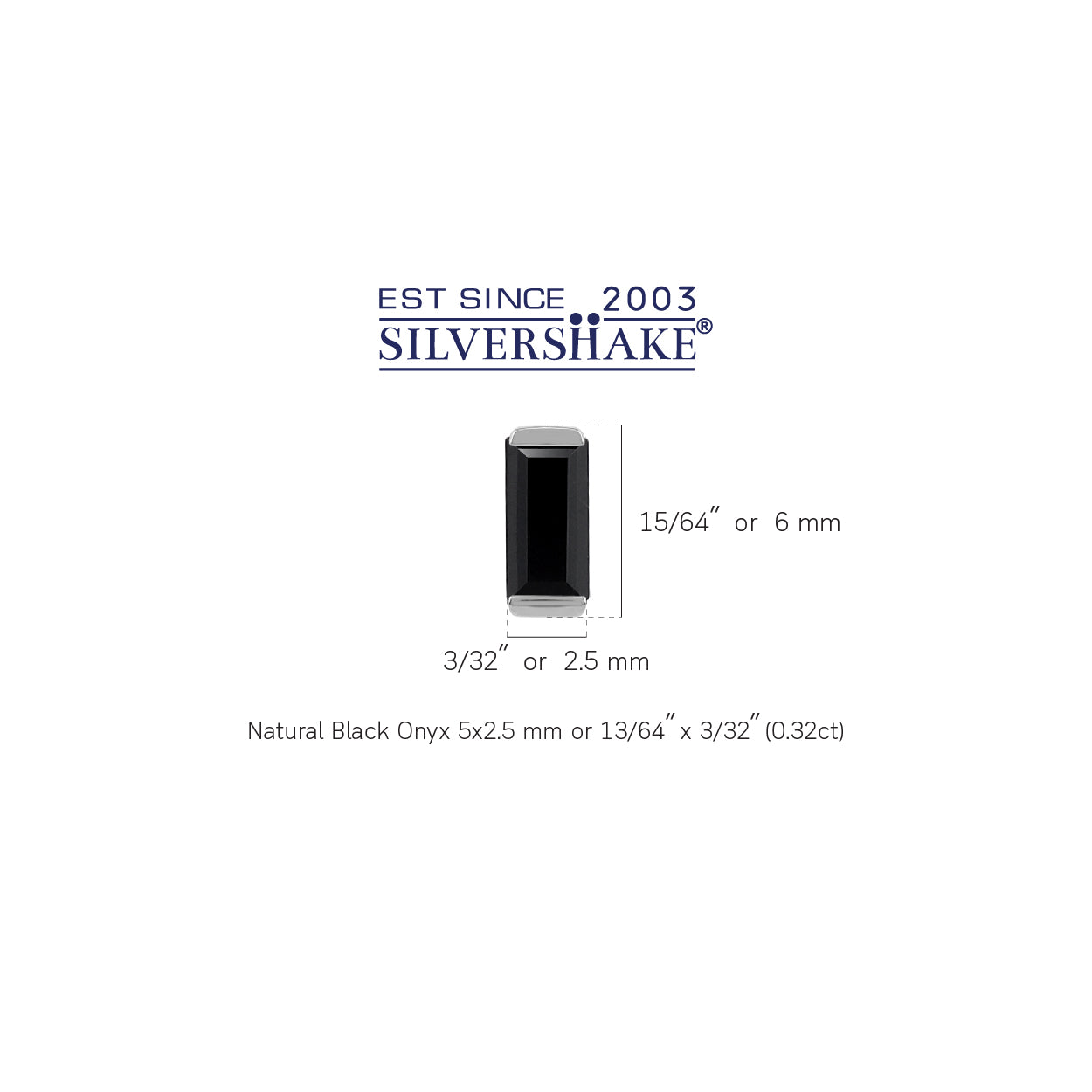 Silvershake 5X2.5mm Petite Natural Baguette Shape Black Onyx White Gold Plated 925 Sterling Silver Minimalist Stud Post Gemstone Earrings Jewelry for Women - Silvershake-store