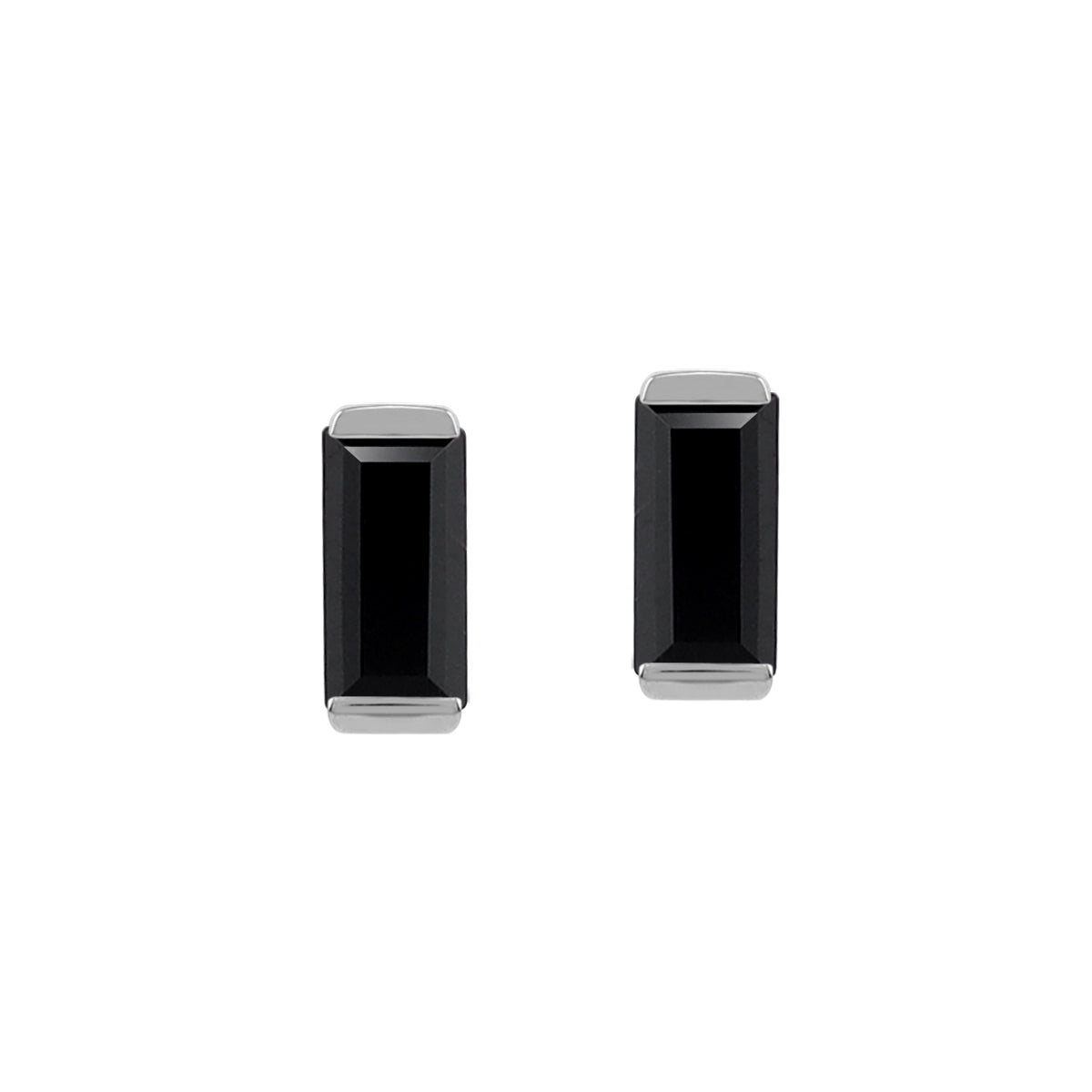Silvershake 5X2.5mm Petite Natural Baguette Shape Black Onyx White Gold Plated 925 Sterling Silver Minimalist Stud Post Gemstone Earrings Jewelry for Women - Silvershake-store