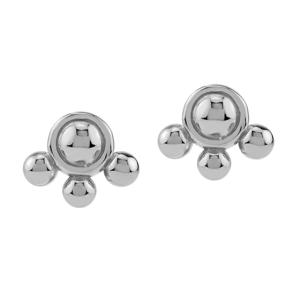 Silvershake Petite White Gold Plated 925 Sterling Silver Minimalist Chic Circle Bubble Bead Ball Stud Earrings Jewelry for Women - Silvershake-store