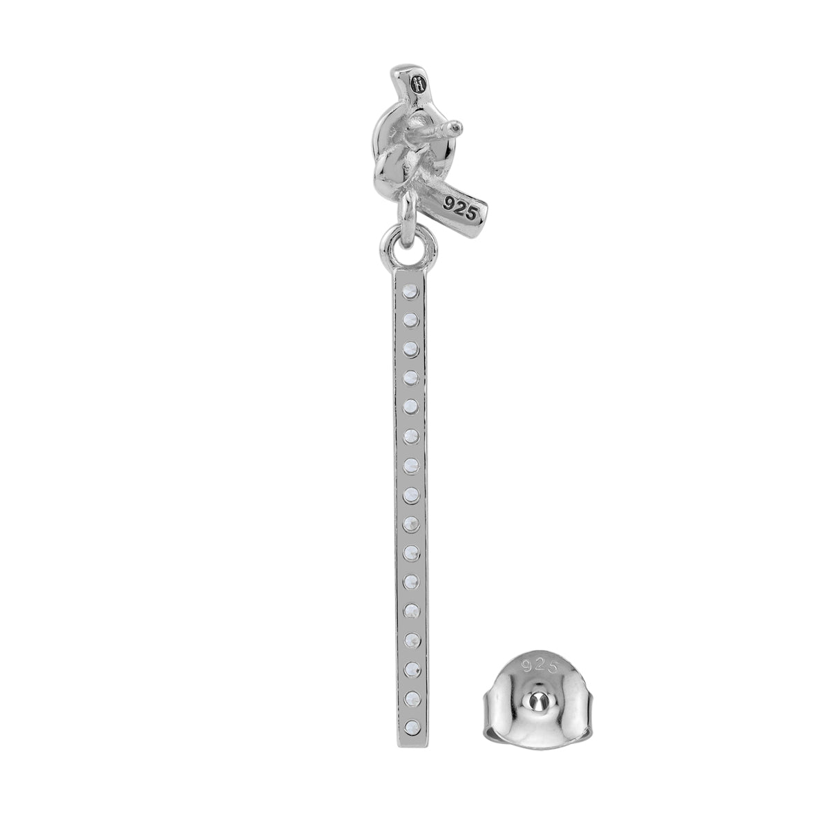 Silvershake Cubic Zirconia White Gold Plated 925 Sterling Silver Ribbon Knot and Dangle Vertical Bar Drop Stud Post Earrings April Gemstone Birthstone Jewelry for Women - Silvershake-store