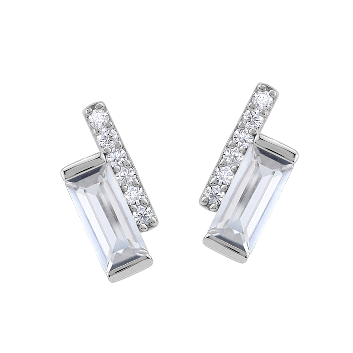 Silvershake Cubic Zirconia White Gold Plated 925 Sterling Silver Minimalist Trendy Double Bar Stud Post Earrings April Gemstone Birthstone Jewelry for Women - Silvershake-store
