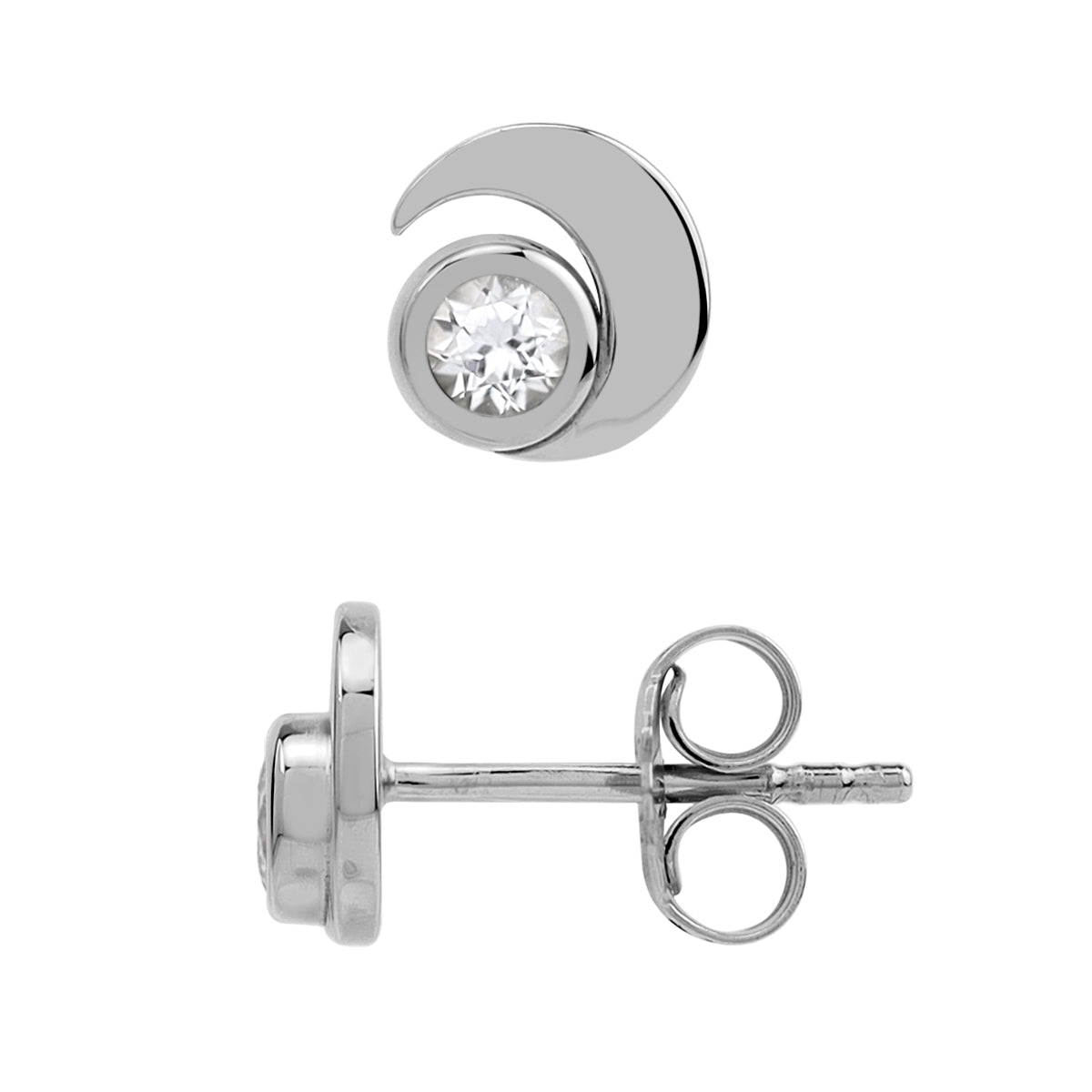 Silvershake 3MM Genuine Round Shape White Topaz 925 Sterling Silver Trendy Crescent Moon Casual Stud Earrings April Gemstone Birthstone Jewelry for Women - Silvershake-store