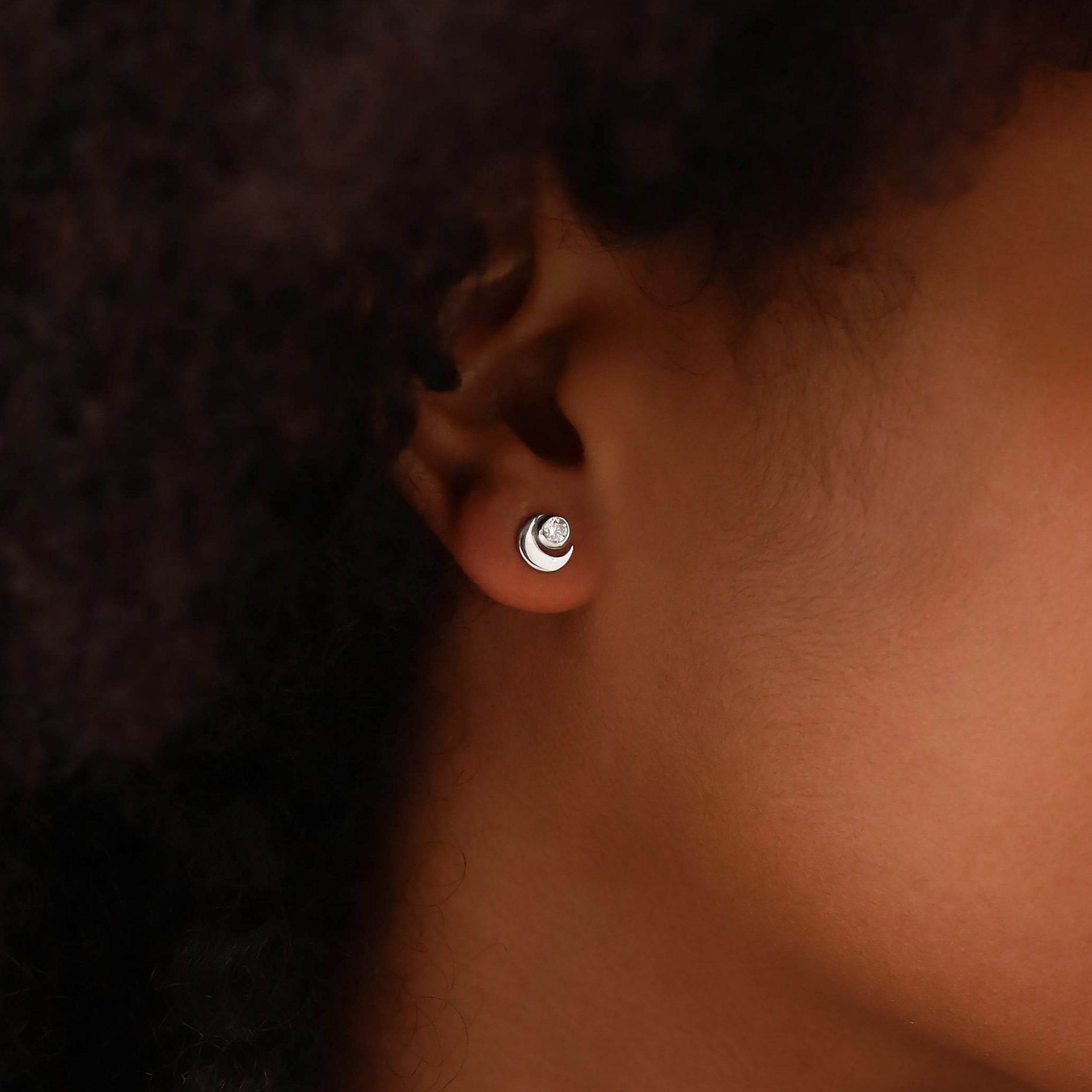 Silvershake 3MM Genuine Round Shape White Topaz 925 Sterling Silver Trendy Crescent Moon Casual Stud Earrings April Gemstone Birthstone Jewelry for Women - Silvershake-store
