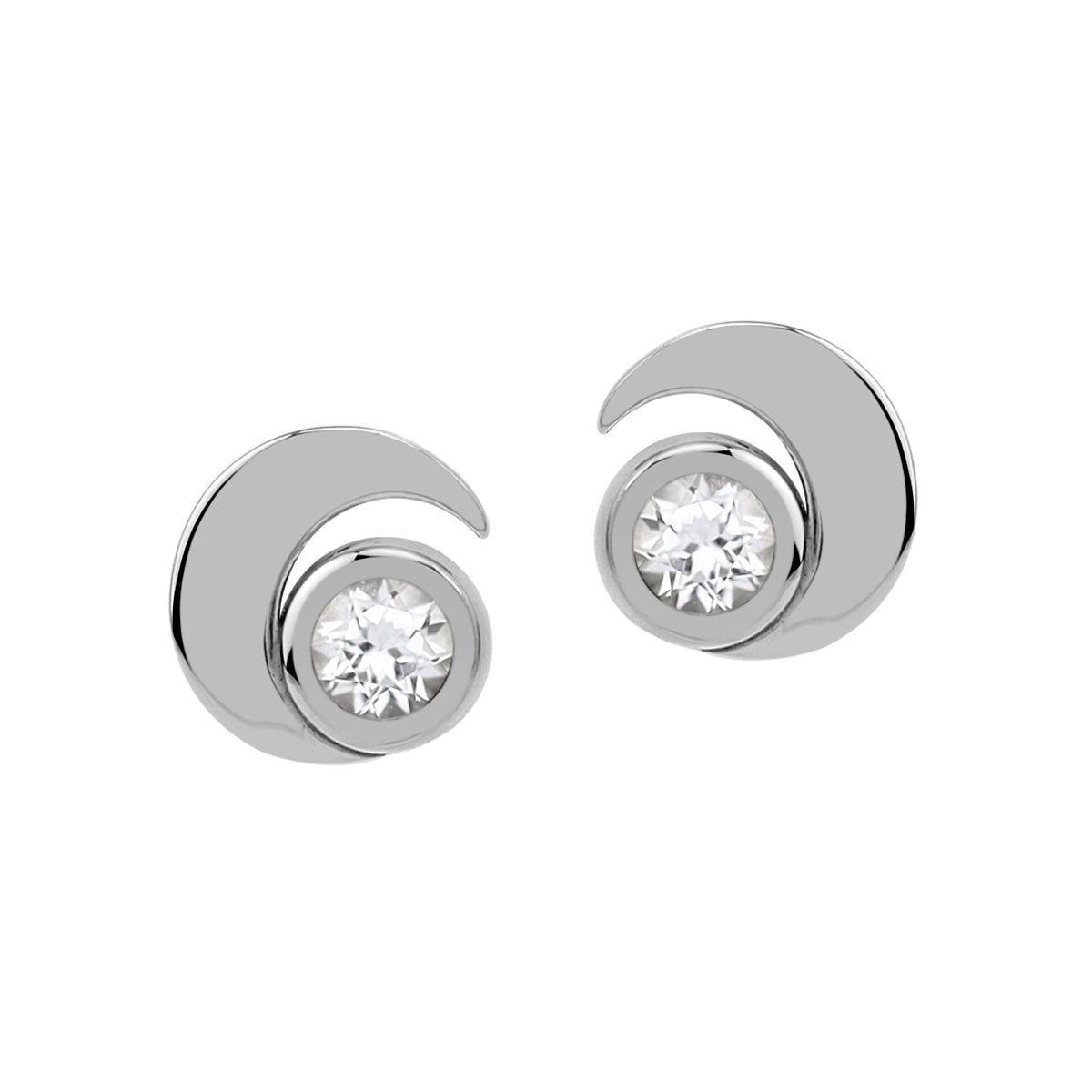 Silvershake 3MM Genuine Round Shape White Topaz 925 Sterling Silver Trendy Crescent Moon Casual Stud Earrings April Gemstone Birthstone Jewelry for Women - Silvershake-store