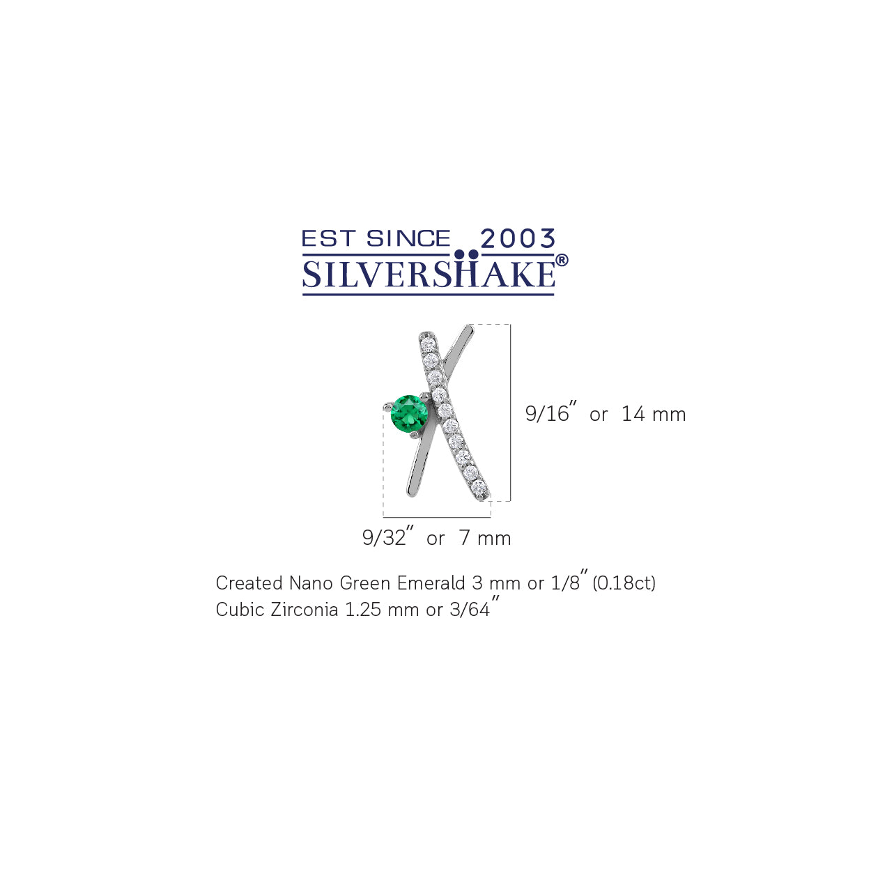 Silvershake 14X7mm Created Nano Green Emerald White Gold Plated 925 Sterling Silver Minimalist Trendy X O Criss Cross Stud Post Earrings May Gemstone Birthstone Jewelry for Women - Silvershake-store
