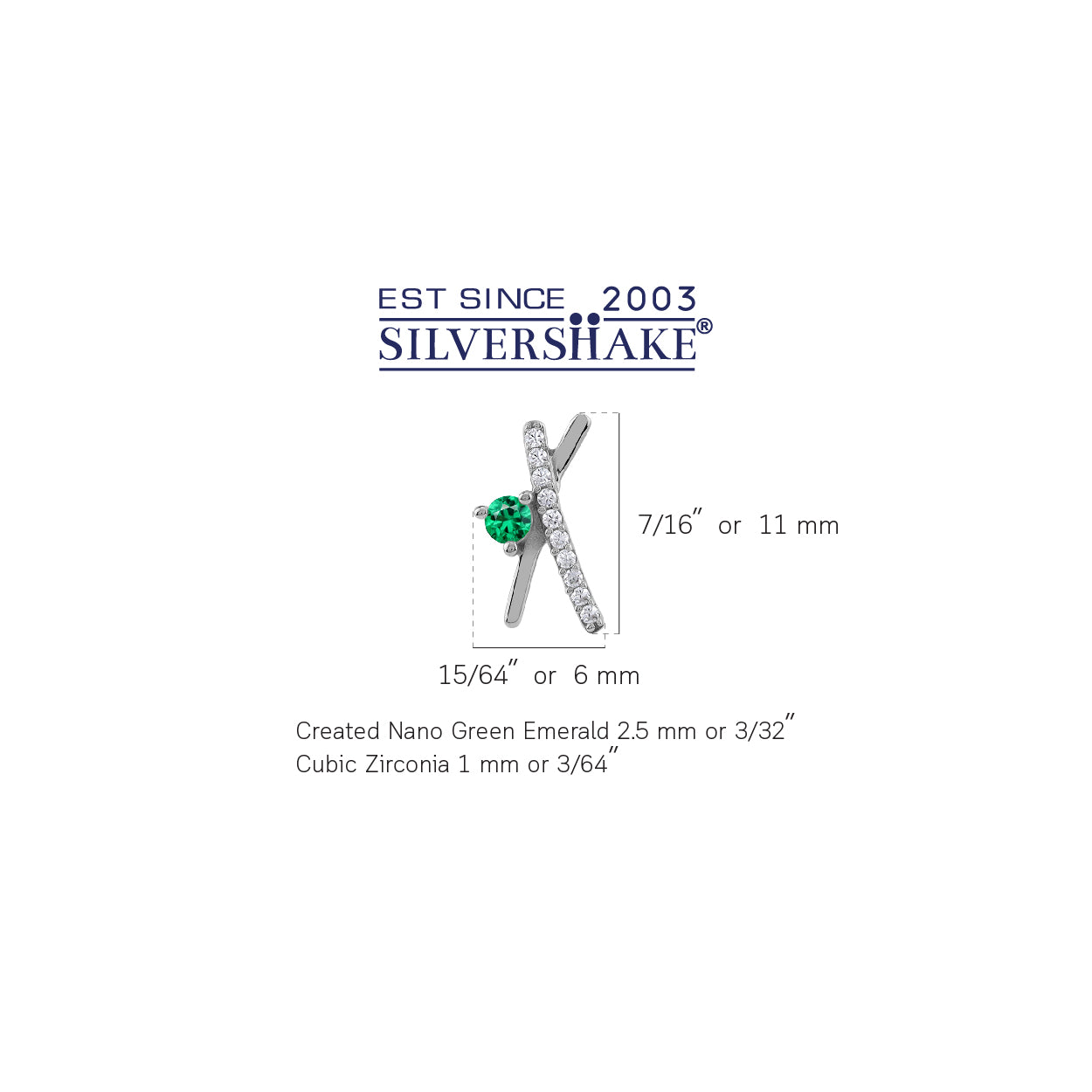 Silvershake 11X6mm Created Nano Green Emerald White Gold Plated 925 Sterling Silver Minimalist Trendy Chic X O Criss Cross Stud Post Earrings May Gemstone Birthstone Jewelry for Women - Silvershake-store