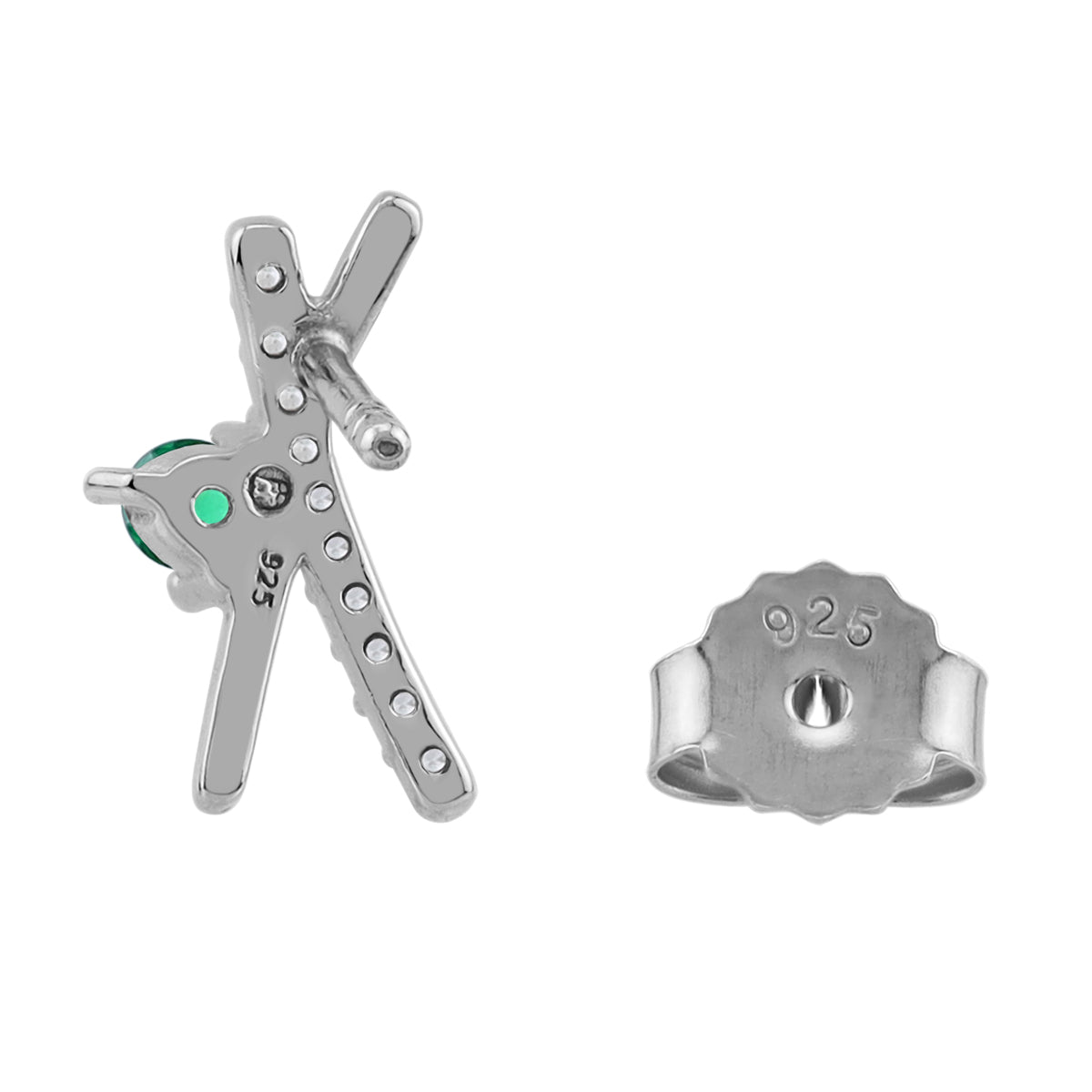 Silvershake 11X6mm Created Nano Green Emerald White Gold Plated 925 Sterling Silver Minimalist Trendy Chic X O Criss Cross Stud Post Earrings May Gemstone Birthstone Jewelry for Women - Silvershake-store