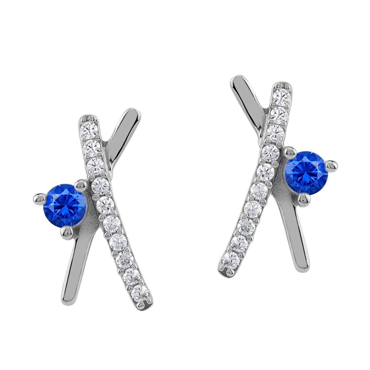 11X6mm Created Blue Sapphire White Gold Plated 925 Sterling Silver Minimalist Trendy Chic X O Criss Cross Stud Post Earrings September Gemstone Birthstone Jewelry for Women - Silvershake-store