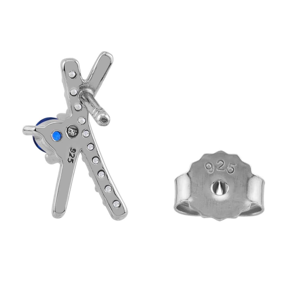 11X6mm Created Blue Sapphire White Gold Plated 925 Sterling Silver Minimalist Trendy Chic X O Criss Cross Stud Post Earrings September Gemstone Birthstone Jewelry for Women - Silvershake-store