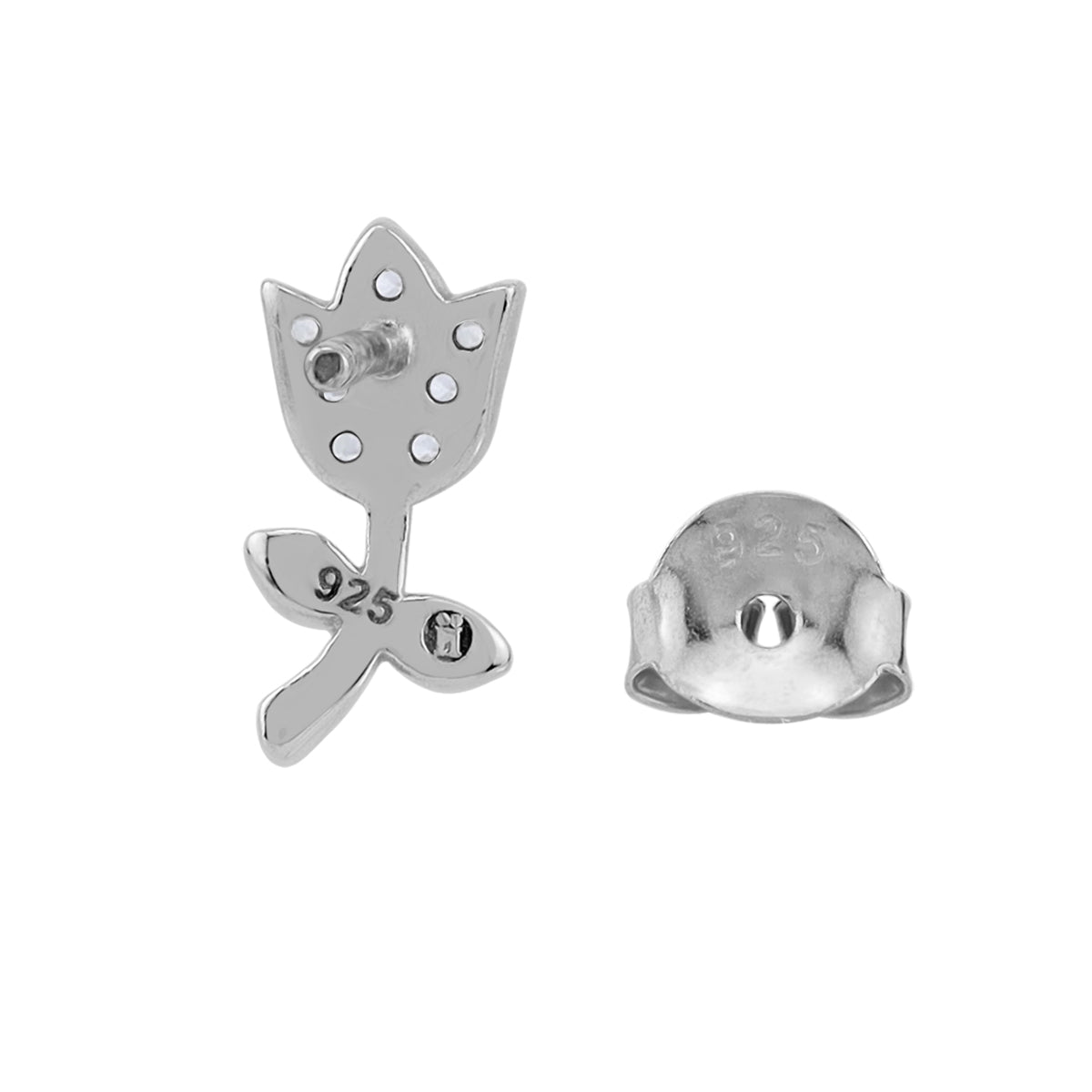 etite Cubic Zirconia White Gold Plated 925 Sterling Silver Minimalist Flower & Leaf Trendy Chic Stud Post Earrings April Gemstone Birthstone Jewelry for Women - Silvershake-store