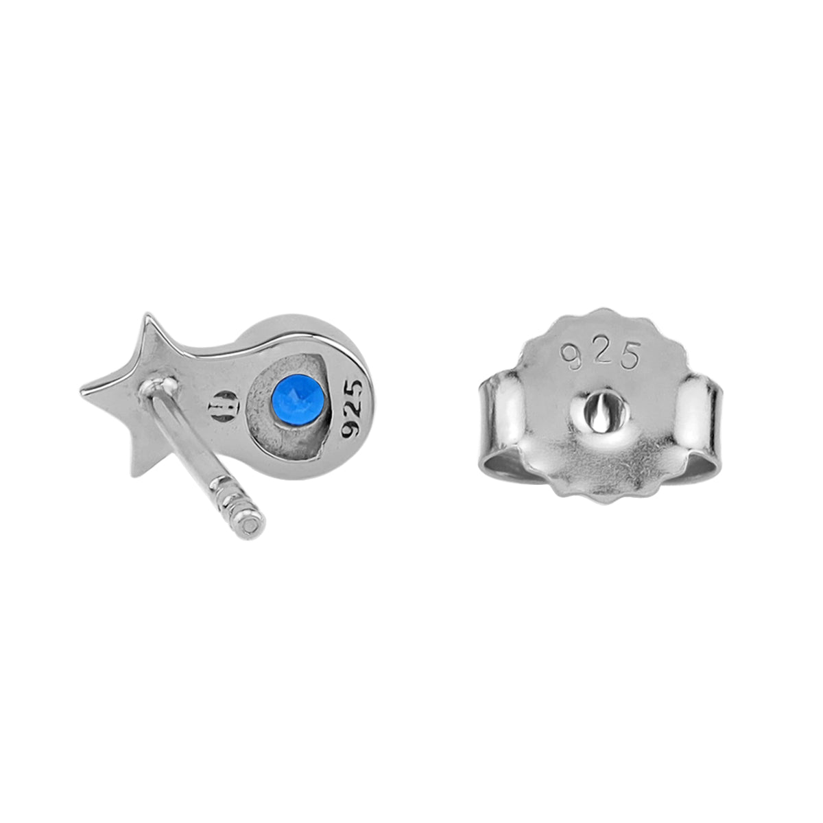 Petite 3MM Created Round Shape Blue Sapphire White Gold Plated 925 Sterling Silver Minimalist Tiny Star Crown Stud Post Earrings September Gemstone Birthstone Jewelry for Women - Silvershake-store