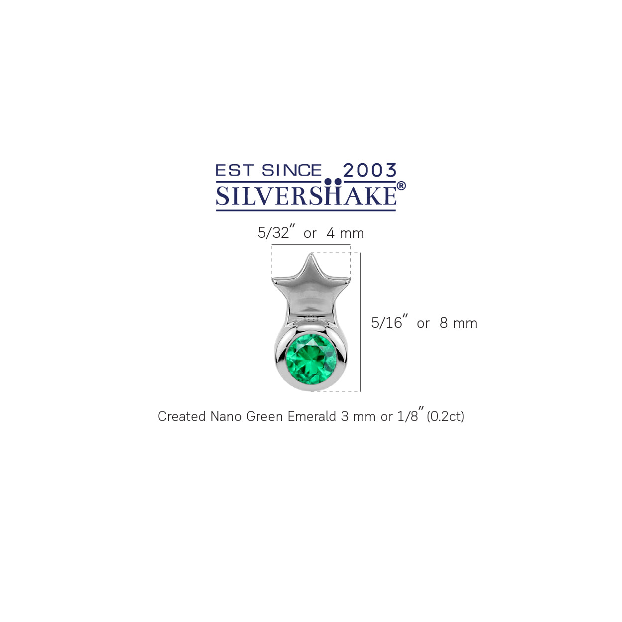 Petite 3MM Created Round Shape Nano Green Emerald White Gold Plated 925 Sterling Silver Minimalist Tiny Star Crown Stud Post Earrings May Gemstone Birthstone Jewelry for Women - Silvershake-store
