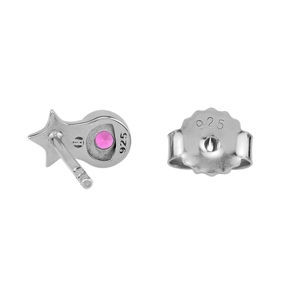 Petite 3MM Created Round Shape Pink Tourmaline White Gold Plated 925 Sterling Silver Minimalist Tiny Star Crown Stud Post Earrings October Gemstone Birthstone Jewelry for Women - Silvershake-store