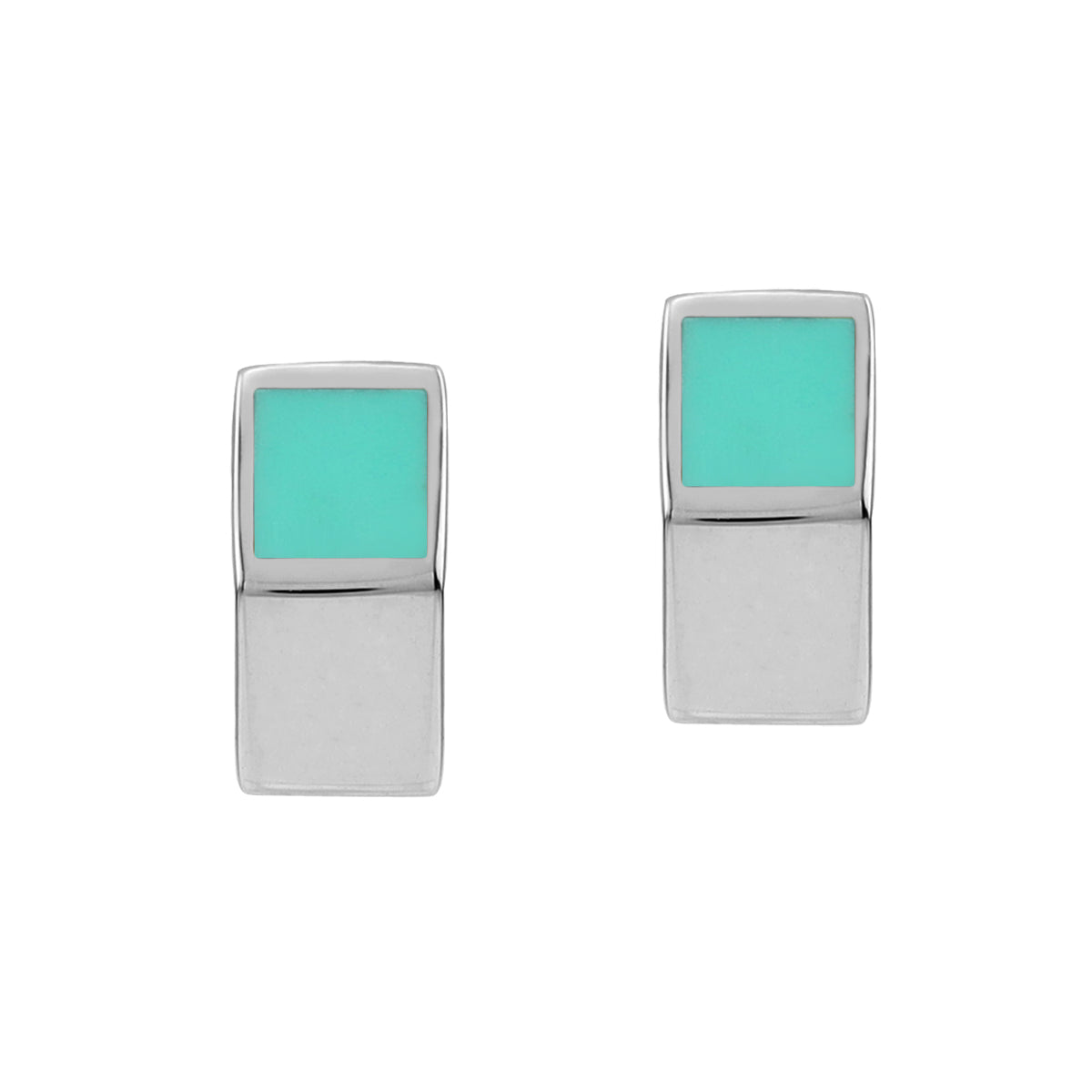 Petite Created Green Turquoise Inlay White Gold Plated 925 Sterling Silver Minimalist Geometric Casual Stud Post Earrings Jewelry for Women - Silvershake-store