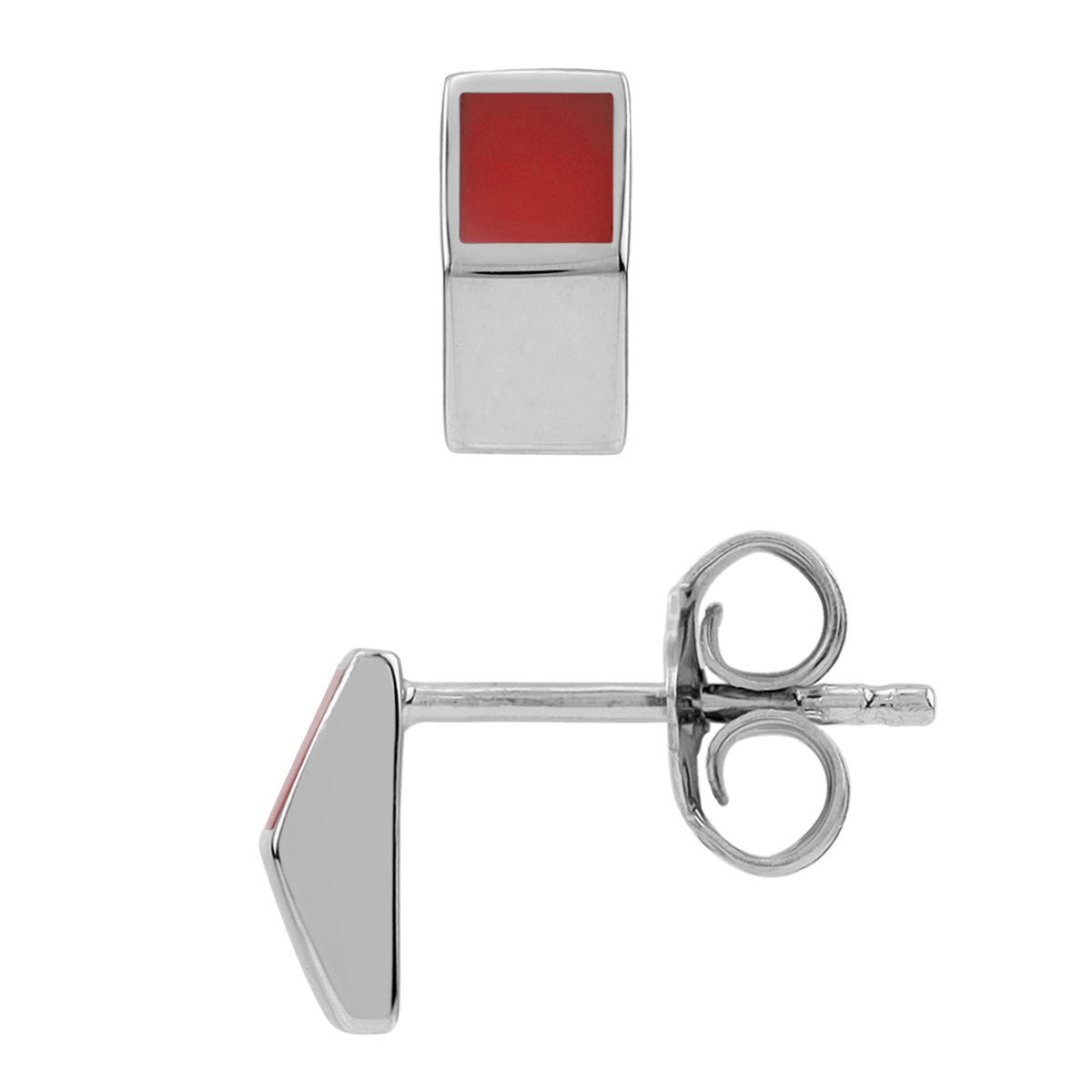 Petite Created Red Coral Inlay White Gold Plated 925 Sterling Silver Minimalist Geometric Casual Stud Post Earrings Jewelry for Women - Silvershake-store