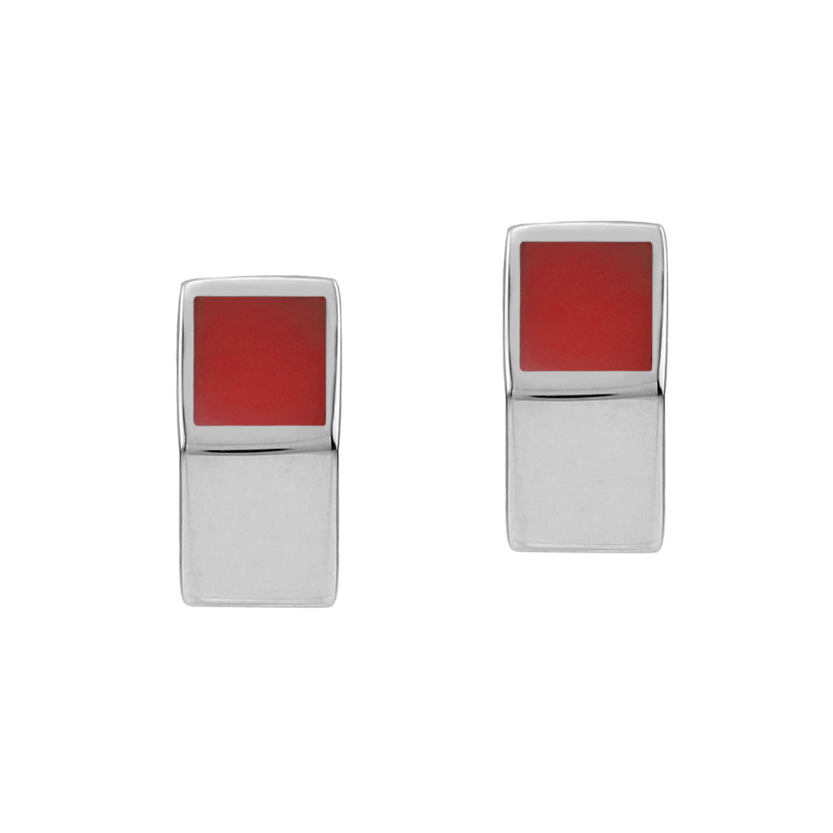 Petite Created Red Coral Inlay White Gold Plated 925 Sterling Silver Minimalist Geometric Casual Stud Post Earrings Jewelry for Women - Silvershake-store