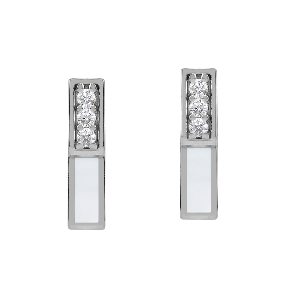 Petite Mother of Pearl Inlay and Cubic Zirconia White Gold Plated 925 Sterling Silver Minimalist Trendy Bar Stud Post Earrings Jewelry for Women - Silvershake-store