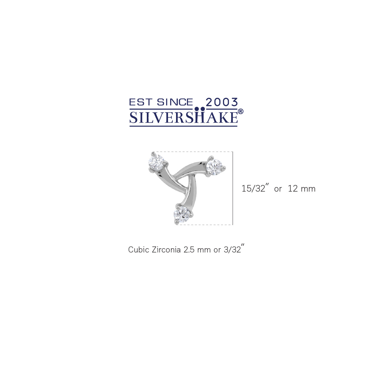 12MM 3-Stone Cubic Zirconia White Gold Plated 925 Sterling Silver Trendy Chic Triangle Design Stud Post Earrings April Gemstone Birthstone Jewelry for Women