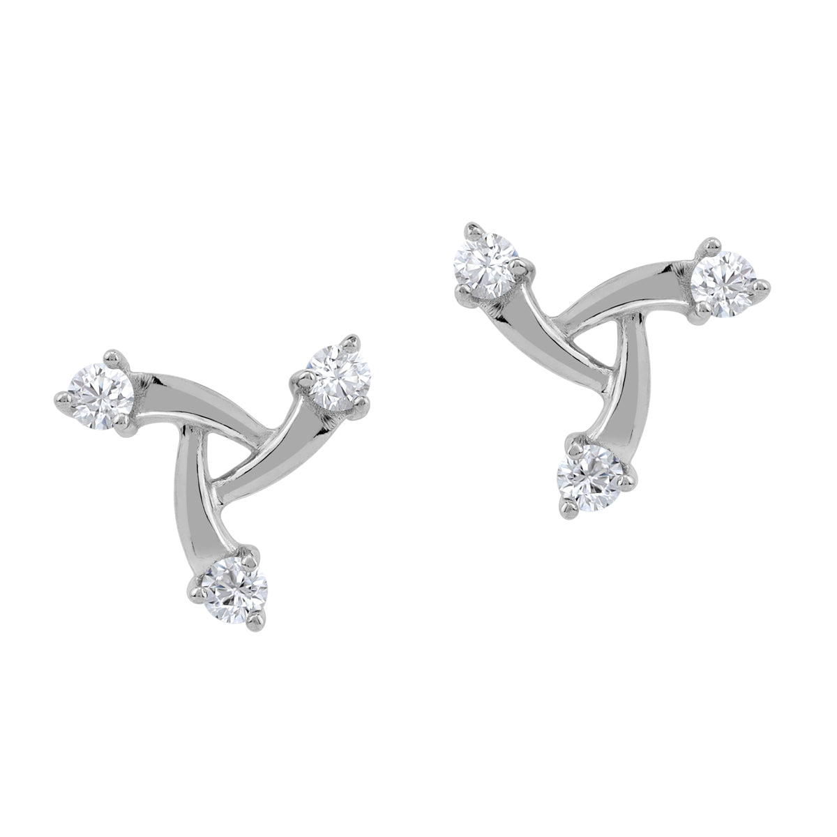 12MM 3-Stone Cubic Zirconia White Gold Plated 925 Sterling Silver Trendy Chic Triangle Design Stud Post Earrings April Gemstone Birthstone Jewelry for Women