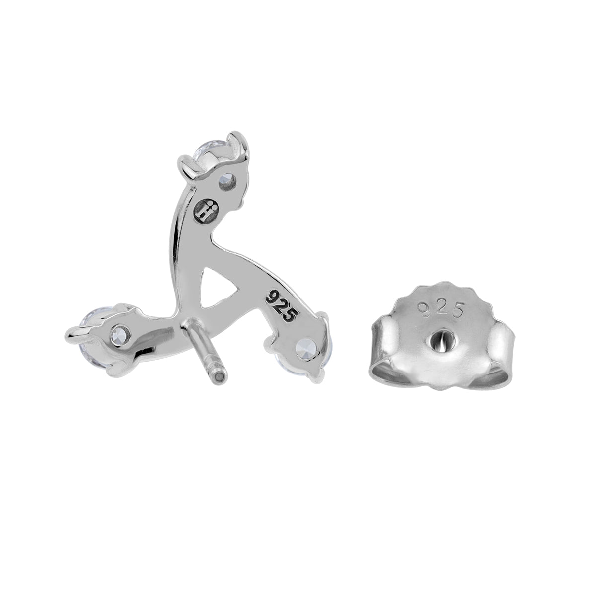 12MM 3-Stone Cubic Zirconia White Gold Plated 925 Sterling Silver Trendy Chic Triangle Design Stud Post Earrings April Gemstone Birthstone Jewelry for Women