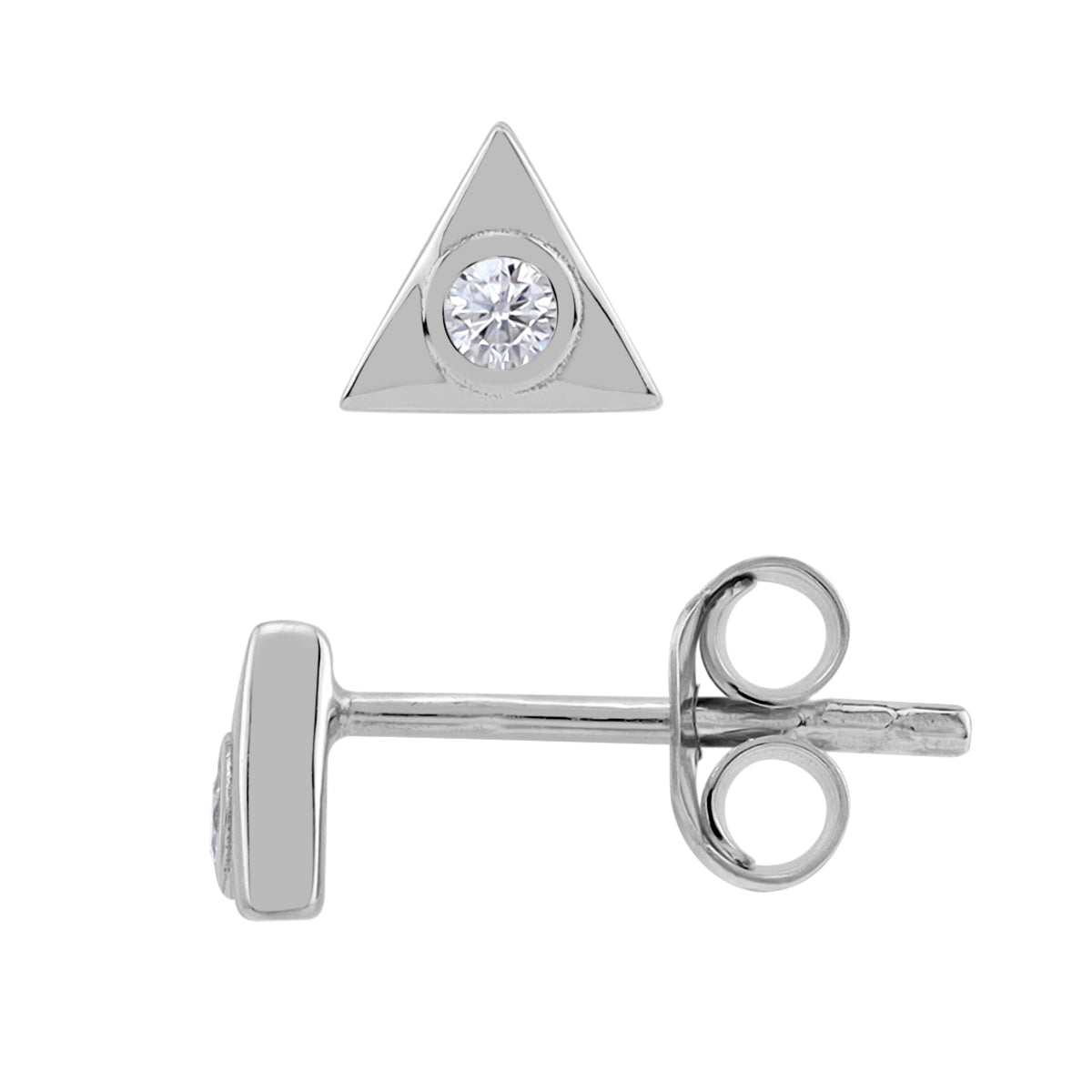 Extra Petite Cubic Zirconia White Gold Plated 925 Sterling Silver Minimalist Tiny Triangle Shape Geometric Casual Stud Earrings April Gemstone Birthstone Jewelry for Women - Silvershake-store