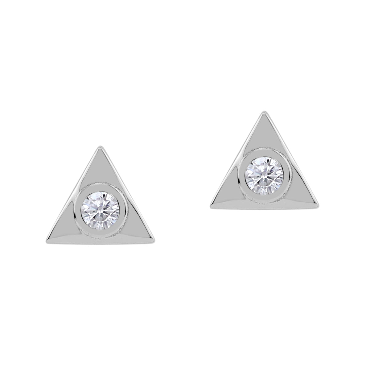 Extra Petite Cubic Zirconia White Gold Plated 925 Sterling Silver Minimalist Tiny Triangle Shape Geometric Casual Stud Earrings April Gemstone Birthstone Jewelry for Women - Silvershake-store
