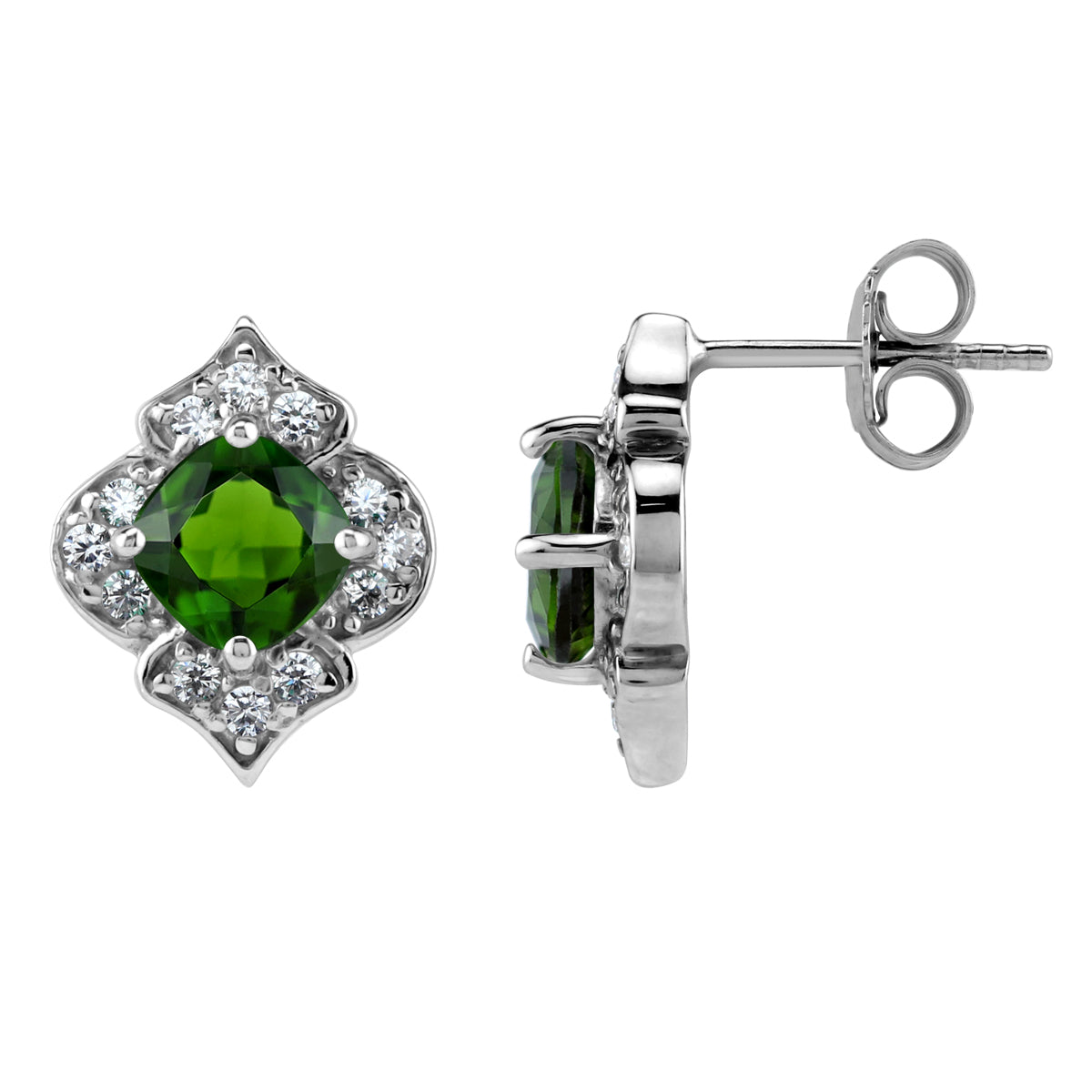 1.9 CTW 6MM Natural Cushion Shape Green Chrome Diopside White Gold Plated 925 Sterling Silver Vintage Style Stud Post Gemstone Earrings Jewelry for Women - Silvershake-store