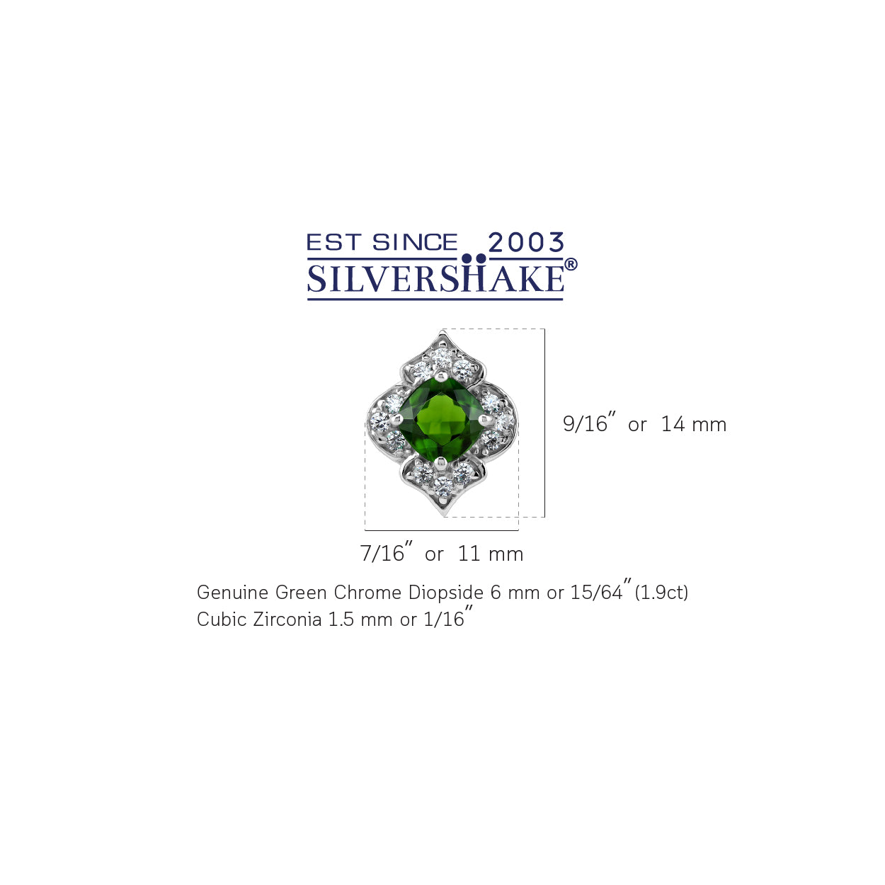 1.9 CTW 6MM Natural Cushion Shape Green Chrome Diopside White Gold Plated 925 Sterling Silver Vintage Style Stud Post Gemstone Earrings Jewelry for Women - Silvershake-store